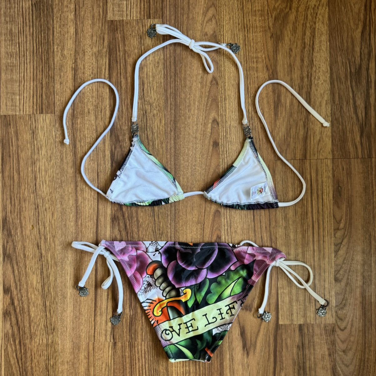 Ed Hardy ED HARDY Vintage Y2K Rare White Love Life Rose Bikini Set Size XS / US 0-2 / IT 36-38 - 9 Thumbnail