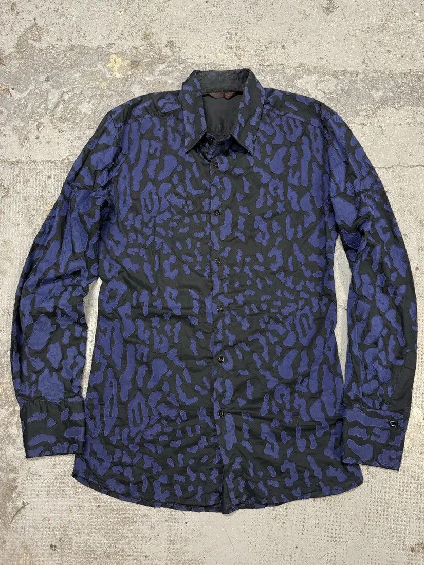 Roberto Cavalli × Vintage 2000s Roberto Cavalli Blue Geometrical Patchwork Black Shirt Size US S / EU 44-46 / 1 - 3 Thumbnail