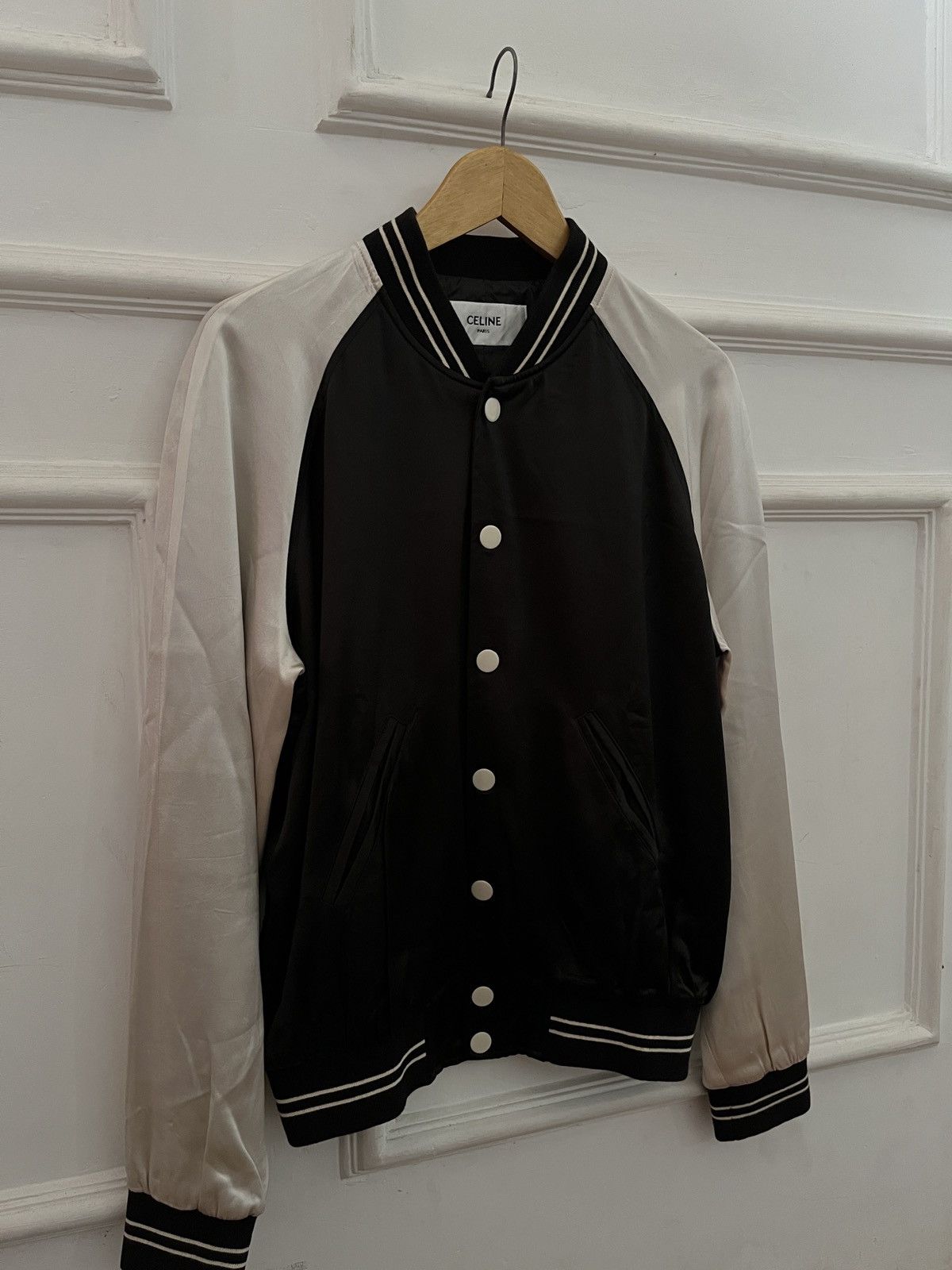 Celine Celine Studded Logo Satin Varsity Jacket Hedi Slimane Era Size US S / EU 44-46 / 1 - 4 Thumbnail
