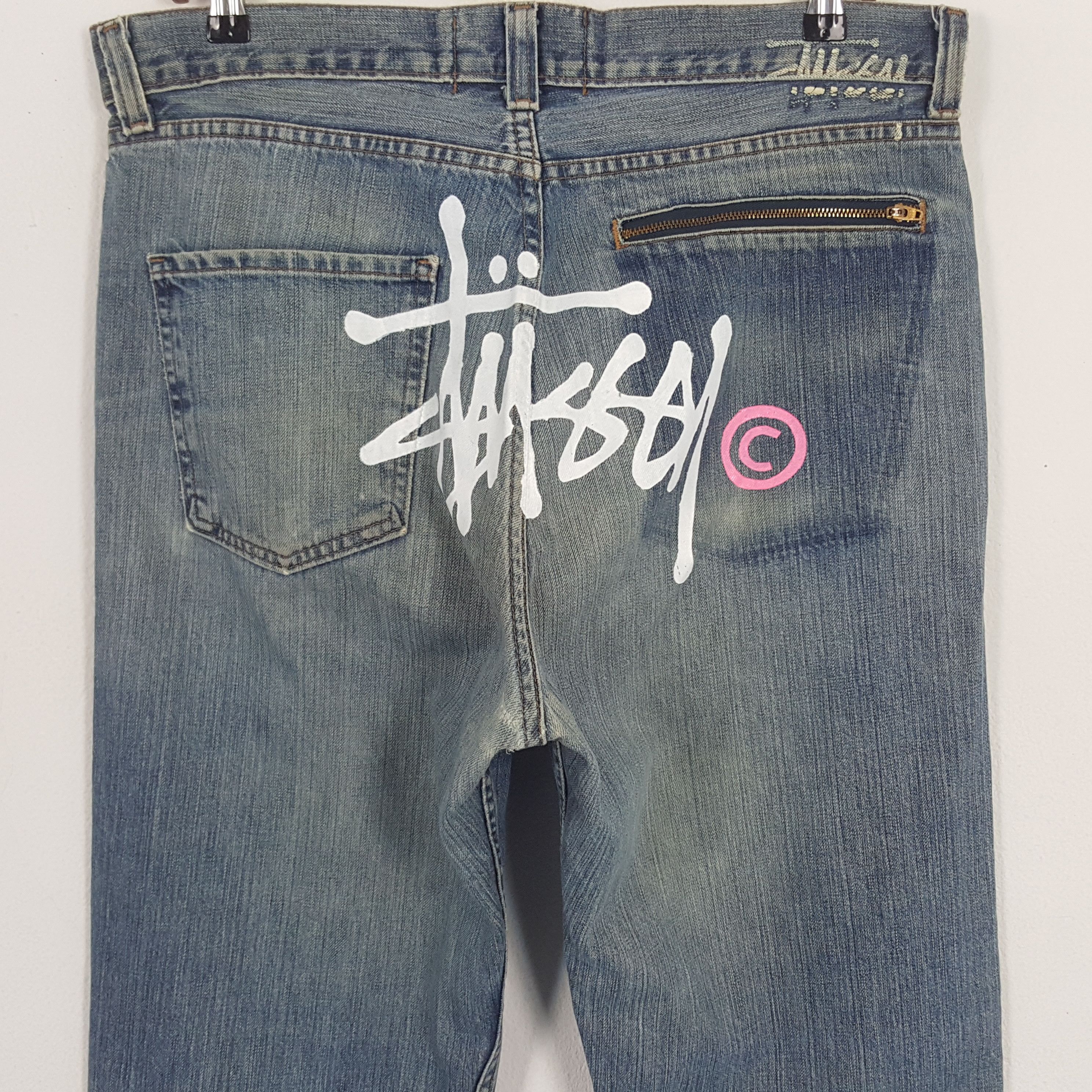 Stussy × Vintage Vintage Stussy Streetwear Custom Art Big Logo Denim Jeans Size US 35 - 2 Thumbnail