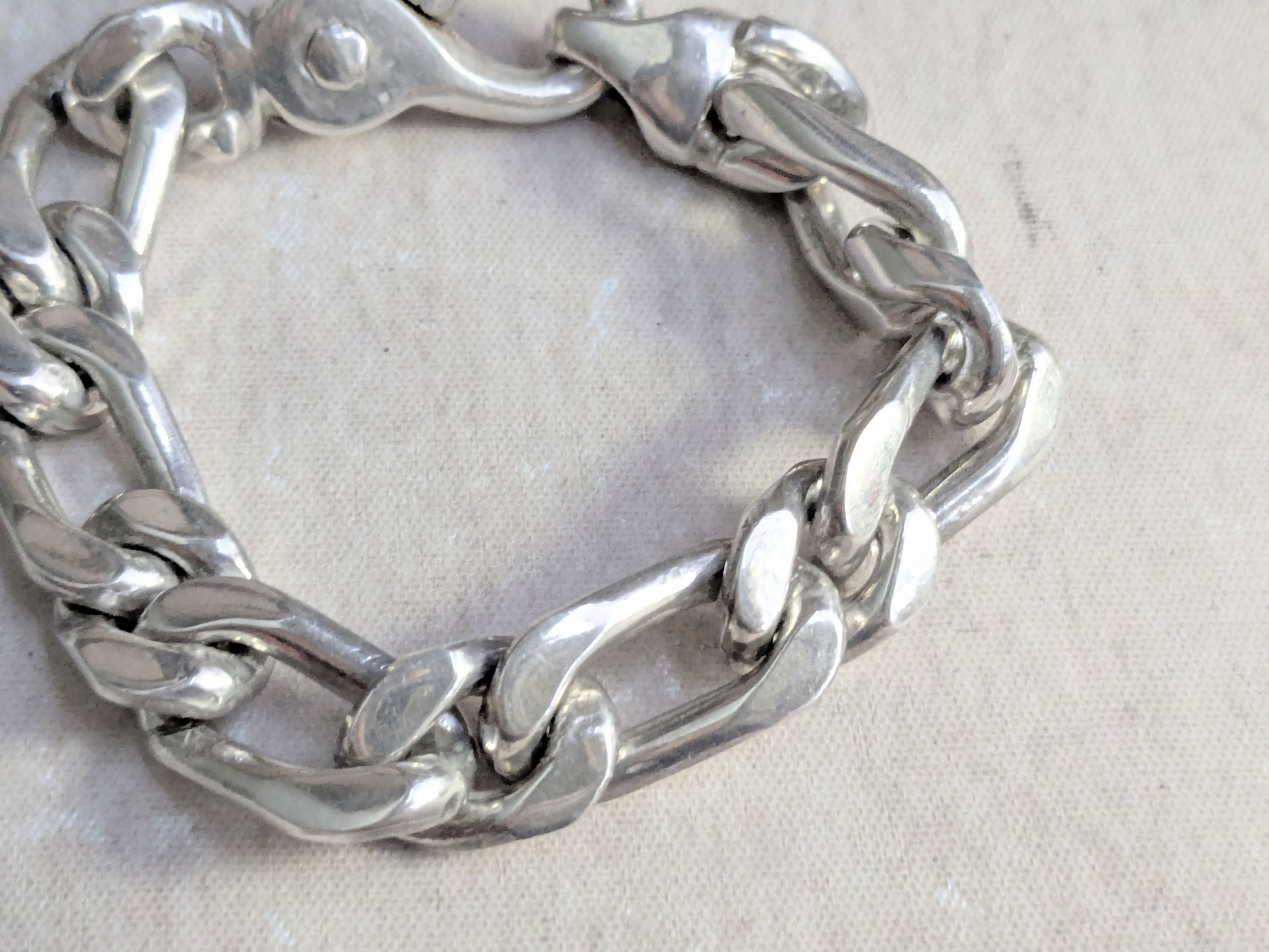 Jewelry Vintage Sterling Silver Figaro Bracelet 7" Biker Size ONE SIZE - 4 Thumbnail