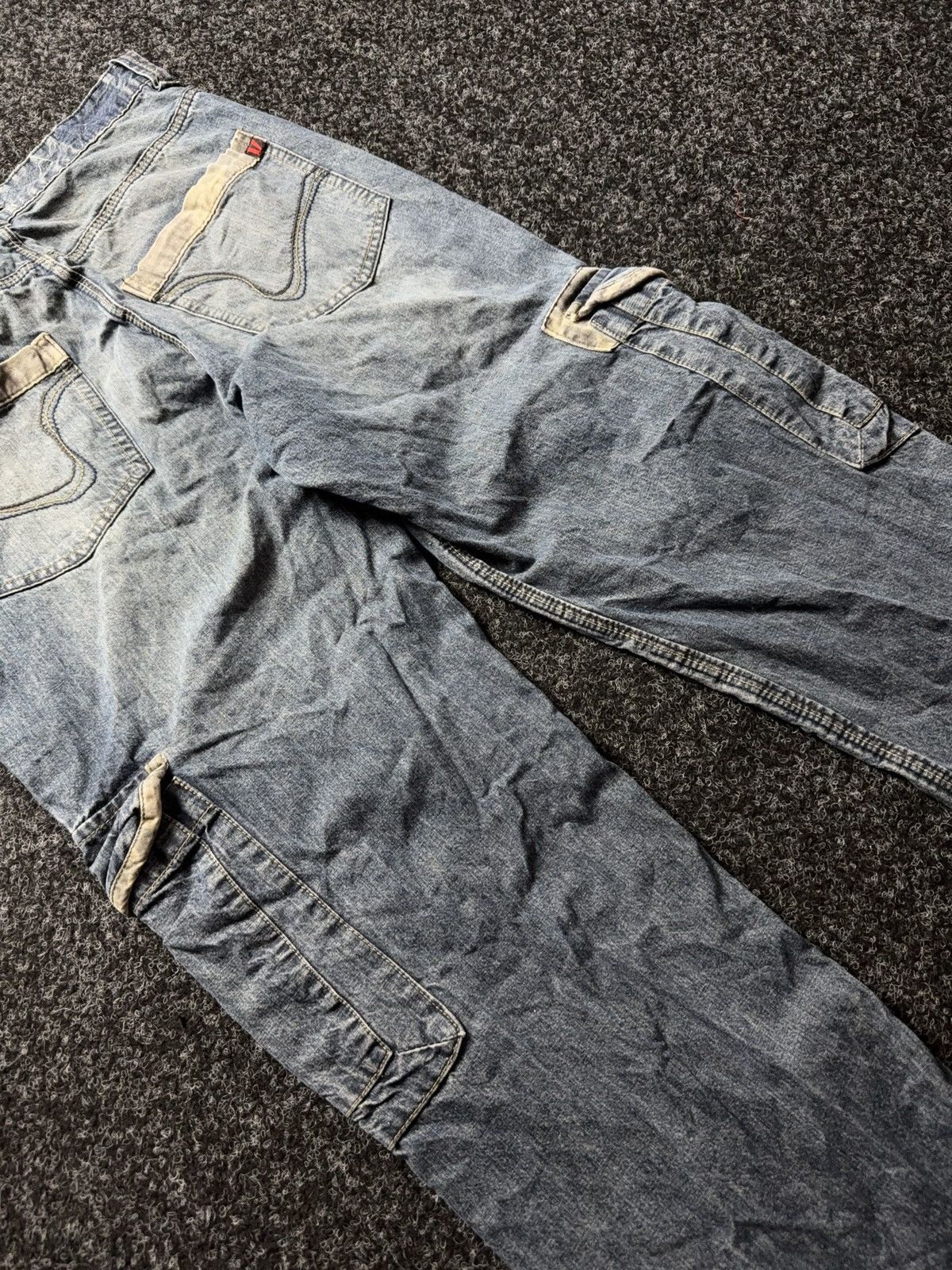 Japanese Brand Vintage 00s Denim Cargo Jeans Y2K Distressed Workwear Baggy Size US 31 - 18 Thumbnail