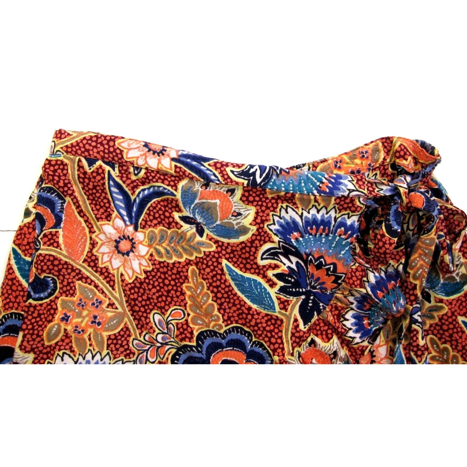 Vintage Angie Women Floral High Rise Ruffle Wrap Shorts 100% Rayon Orange Blue Large Size 36" / US 14 / IT 50 - 3 Thumbnail