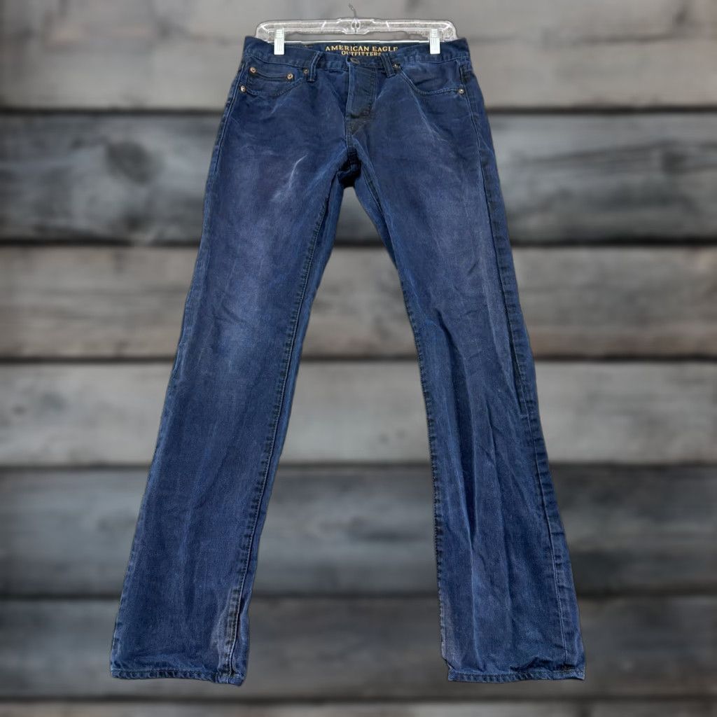 American Eagle Outfitters American Eagle Outfitters Jeans Mens 29x32 Blue Slim Fit Straight Leg Distressed Dark Wash 5-Pocket Denim Cotton N/A Cowboy Vintage No Mens Size US 29 - 1 Thumbnail