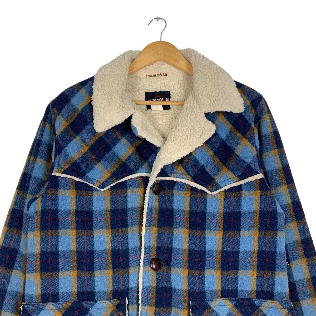Japanese Brand VAN JAC Sherpa Lined Blue Tartan Wool Jacket #1011-C45 Size US M / EU 48-50 / 2 - 2 Thumbnail
