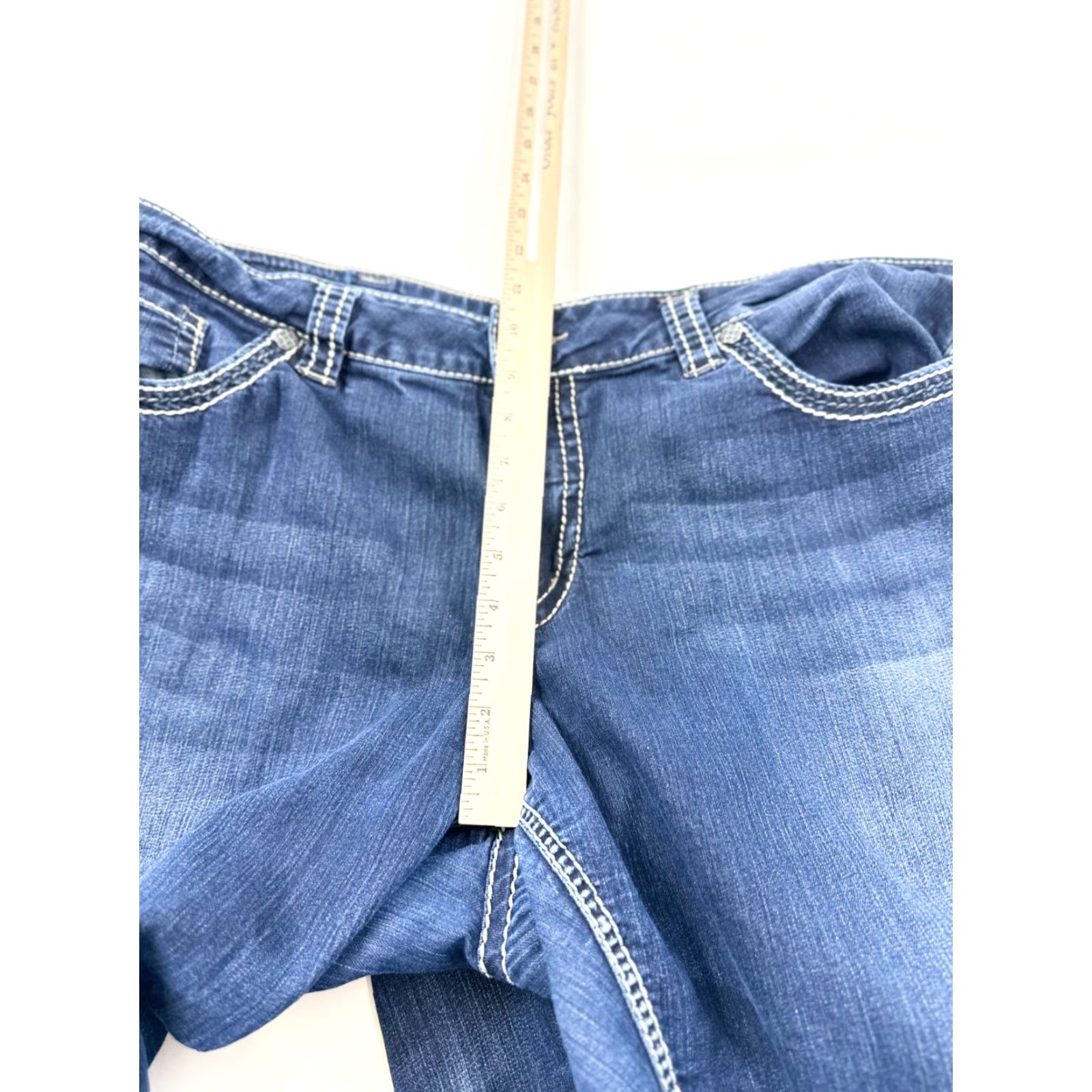 Silver Jeans Co. Silver Jeans Women 22x31 Blue Denim Thick Stitch Western Glove Works Suki Skinny Jeans Size 40" / US 18 - 6 Thumbnail