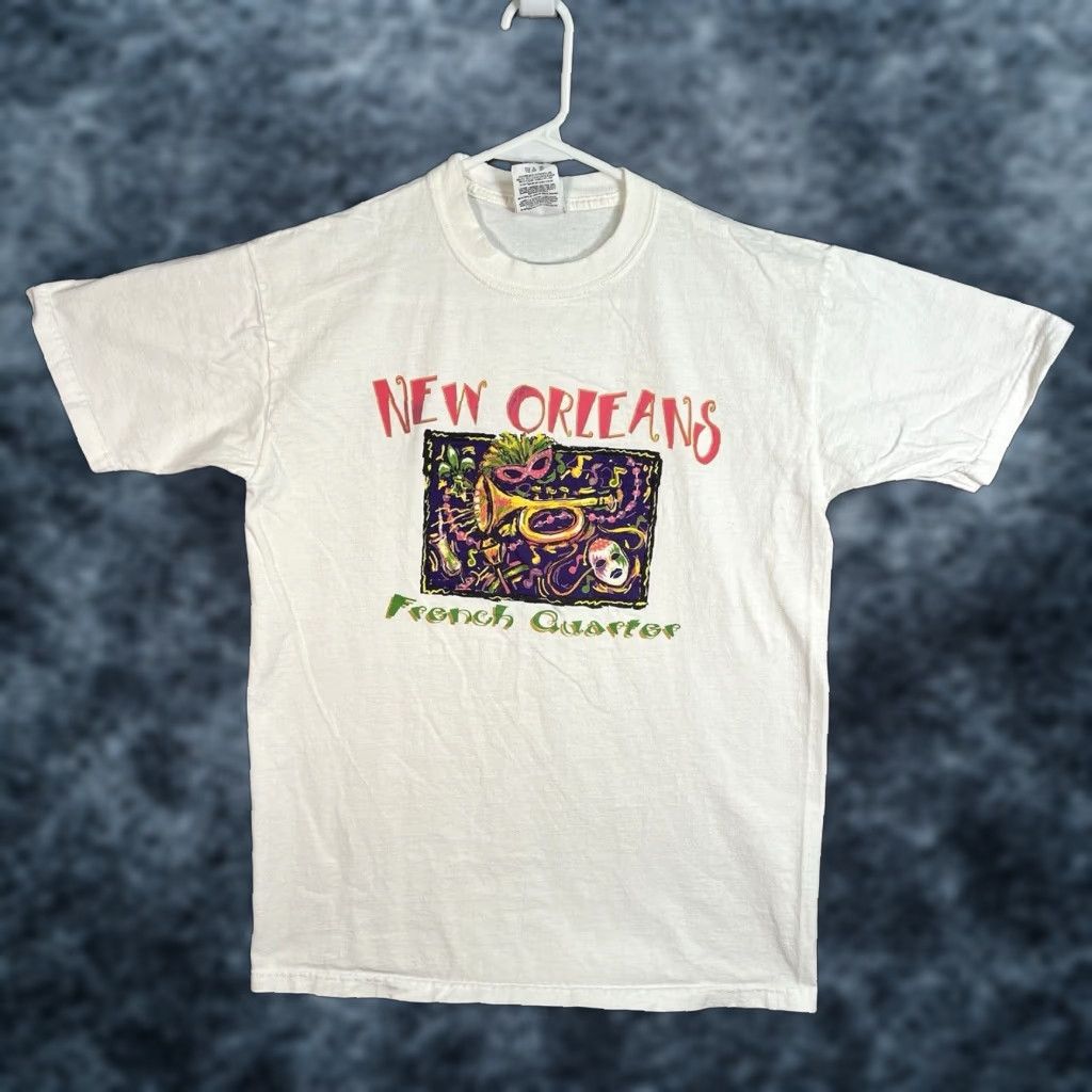 Jerzees VINTAGE 1990s New Orleans French Quarter Graphic T Shirt Mens Small Cotton White Size US S / EU 44-46 / 1 - 1 Thumbnail