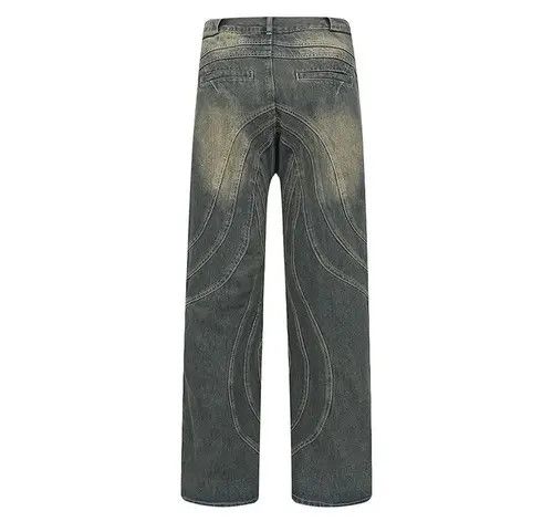Jean Y2K Painted Circle Striped Baggy Jeans Size US 33 - 4 Thumbnail