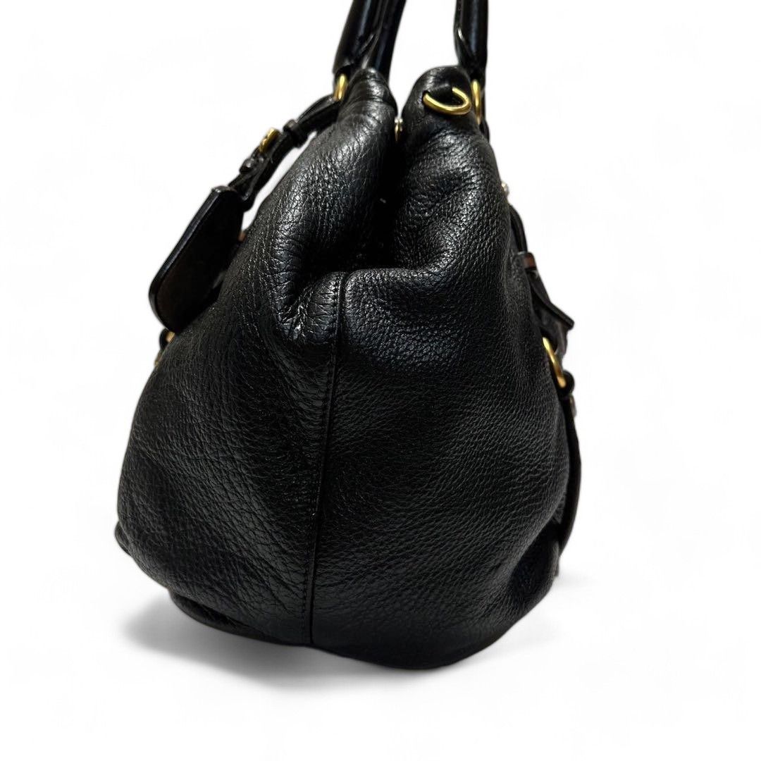 Prada Prada - Black Leather Brown Handbag Shoulder Bag Size ONE SIZE - 3 Thumbnail