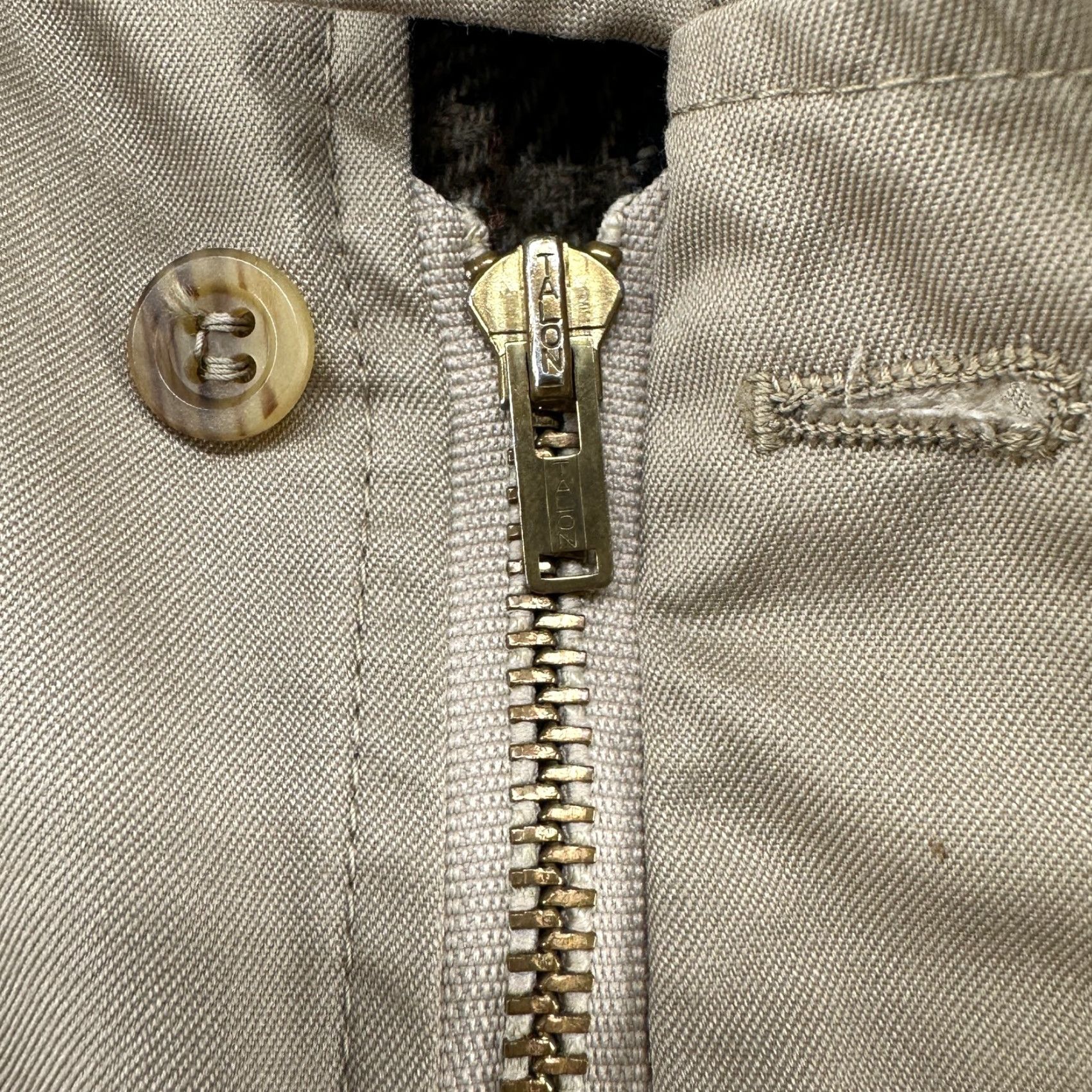 Ring Jacket VINTAGE Zero King Jacket Mens L 42 Beige Bomber Flannel Lined Button Talon 70s Size US XS / EU 42 / 0 - 5 Thumbnail