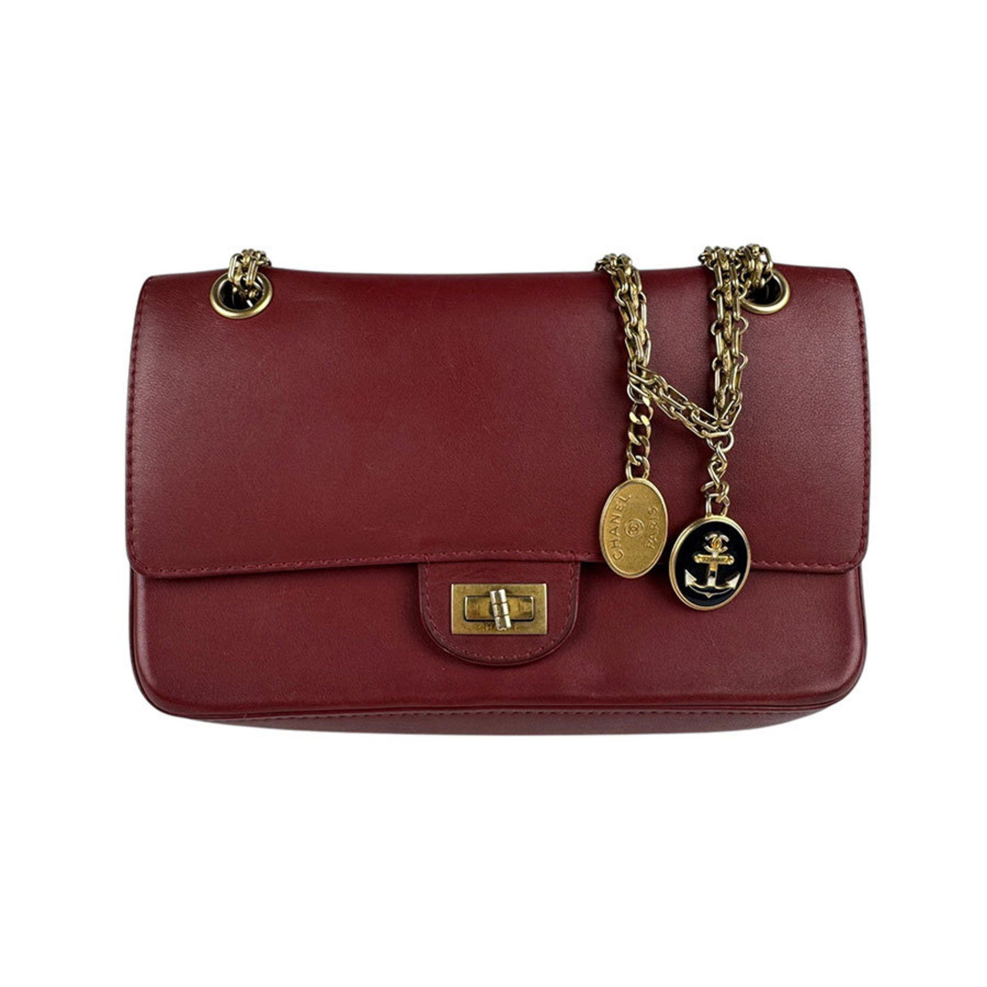 Chanel Shoulder Bag 2.55 Leather Red Gold Women's Z5292
