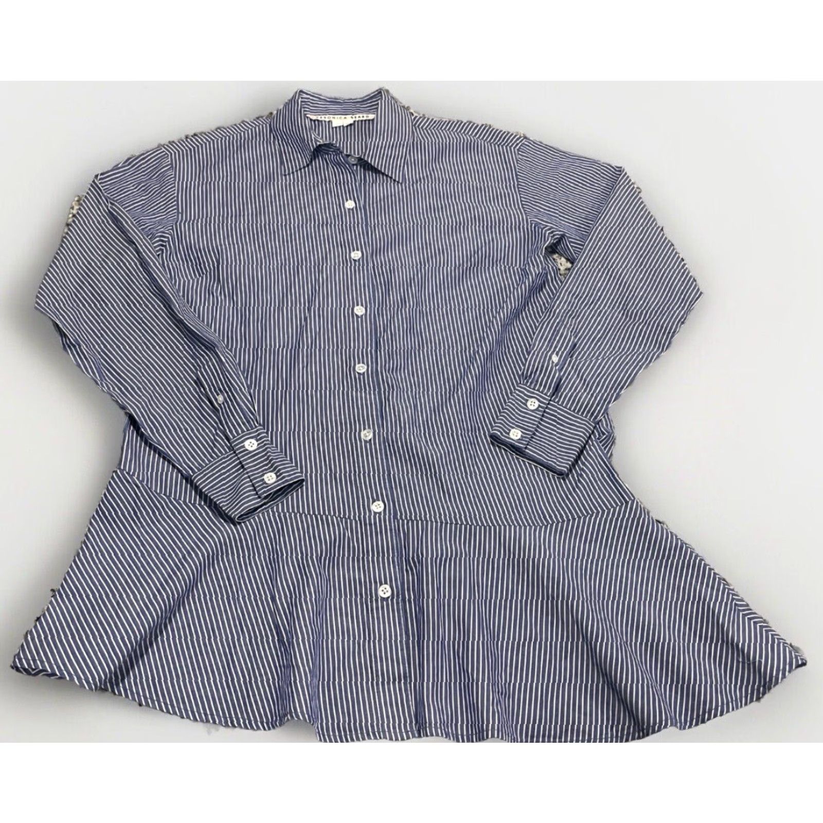 Veronica Beard Veronica Beard Tunic Shirt Striped Blue White 100% Cotton Size 0 Womens Regular Long Sleeve Front Button Gilda Bias Hem Shaped Colorful Size XS / US 0-2 / IT 36-38 - 5 Thumbnail
