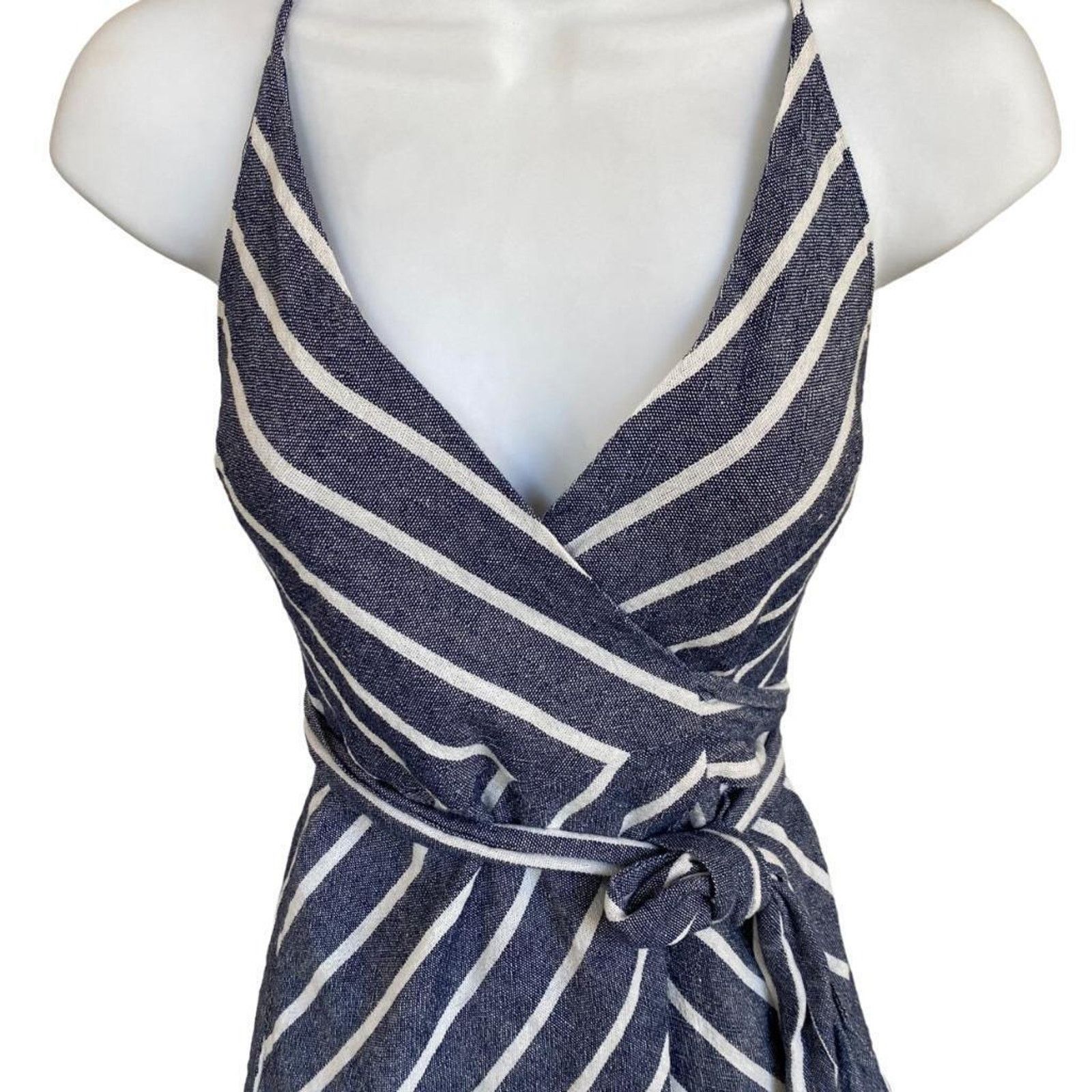 Other Here Comes The Sun XS Navy & White Stripe Wrap Halter Romper Size 25" / US 0 / IT 36 - 2 Thumbnail