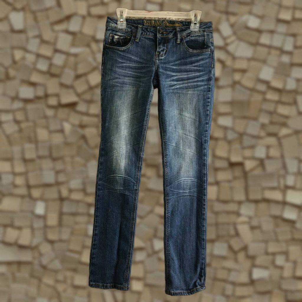 Vintage ZCO Jeans Low Rise Straight Leg Womens Size 7 Distressed Pocket Blue Jeans Size 28" / US 6 / IT 42 - 1 Thumbnail
