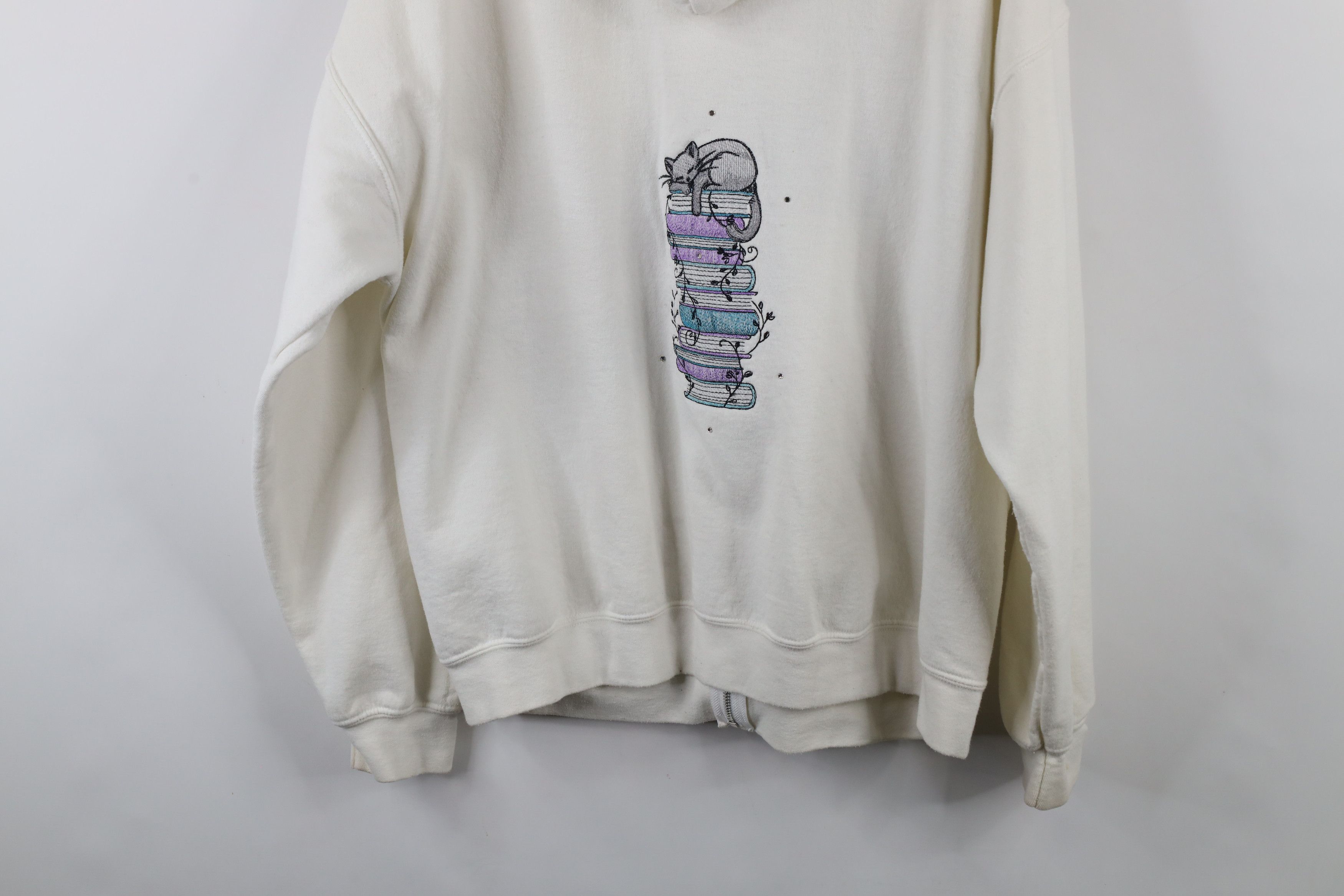 Vintage Vintage 90s Streetwear Cat Kitten Books Full Zip Hoodie Size XL / US 12-14 / IT 48-50 - 14 Thumbnail