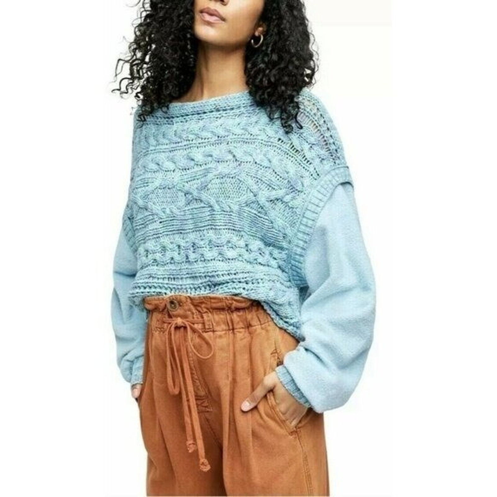 Free People Free People Sweater Siren Blue cable knit X-Small A001591 Size XS / US 0-2 / IT 36-38 - 1 Thumbnail