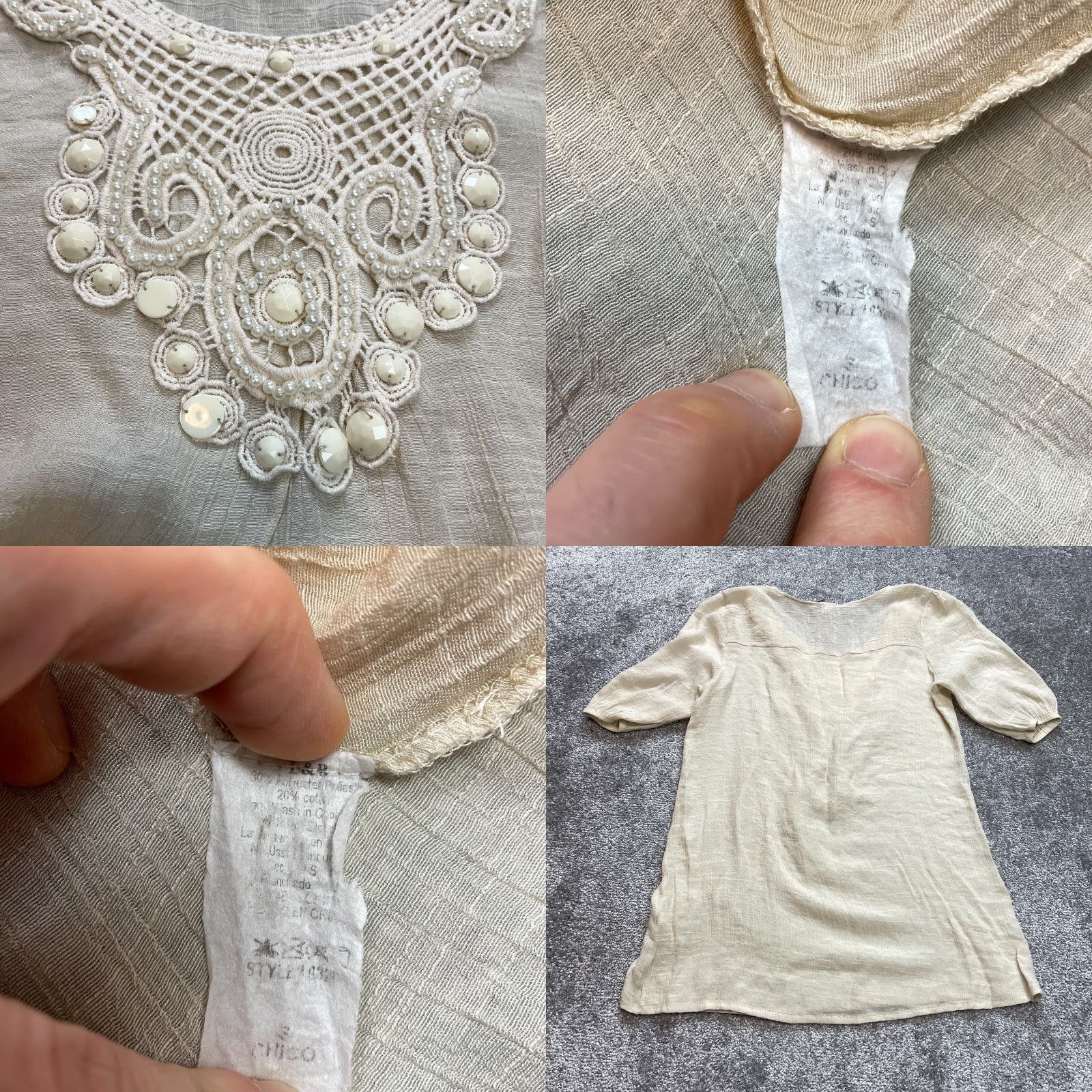 Vintage L&B Blouse Shirt Womens Small Beige 3/4 Sleeve Crochet Pullover Ladies Top Size S / US 4 / IT 40 - 8 Thumbnail