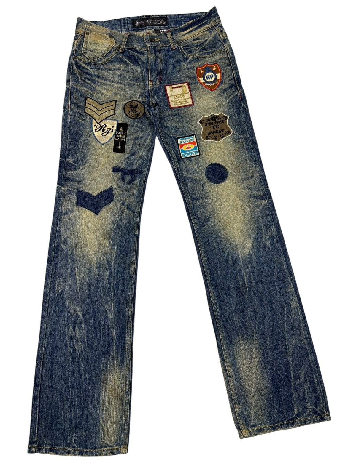 If Six Was Nine Rare Red Pepper Japan Patchwork Denim Jeans Size US 32 / EU 48 - 3 Thumbnail