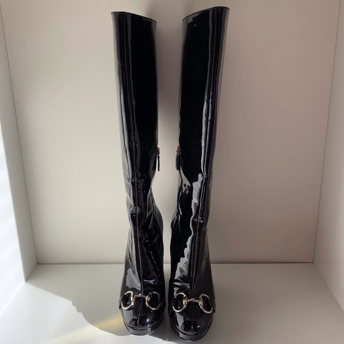 Gucci Patent leather horsebit wedge tall boots Size US 5.5 / IT 35.5 - 4 Thumbnail