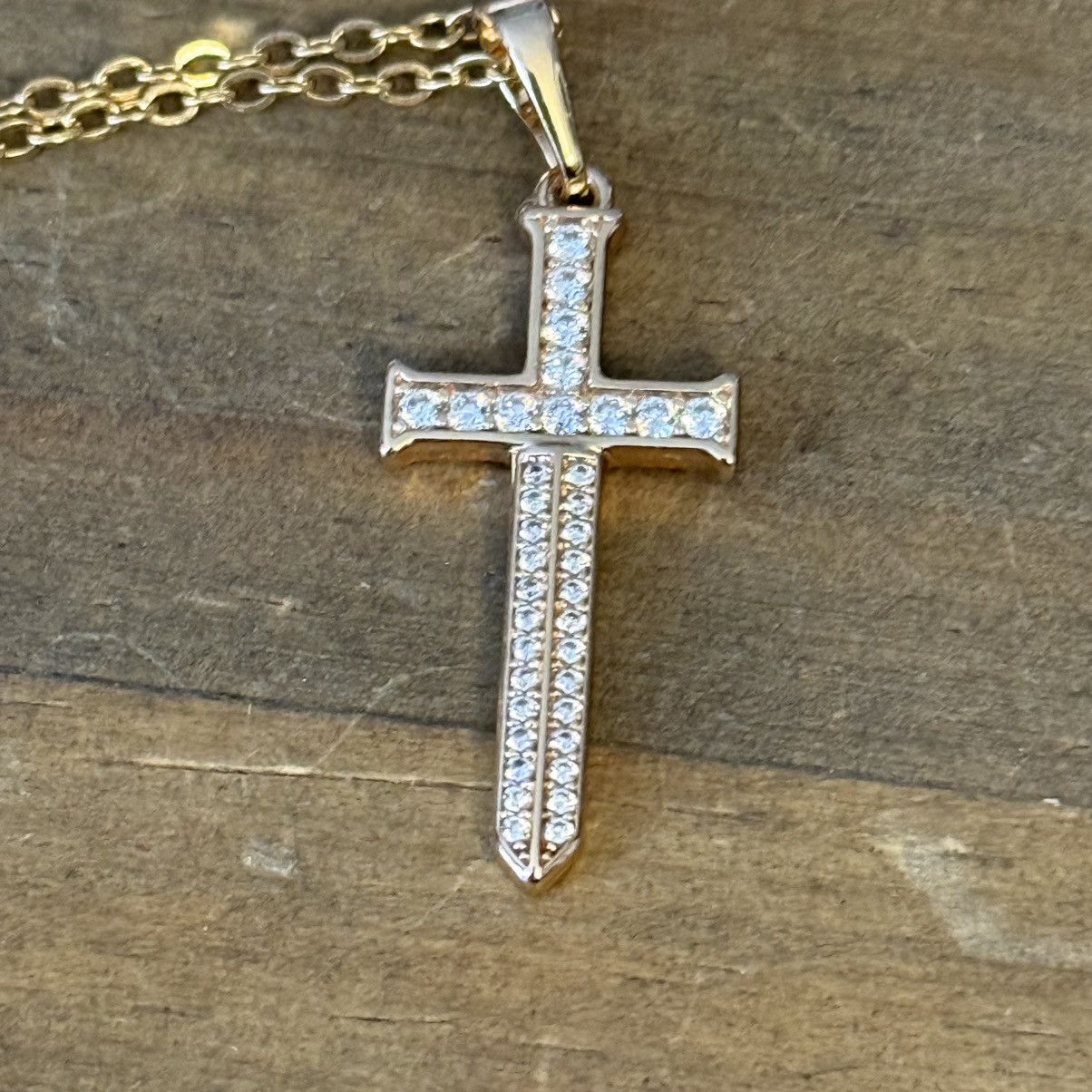 Other Gold plated pave CZ sword cross chain necklace Size ONE SIZE - 4 Thumbnail