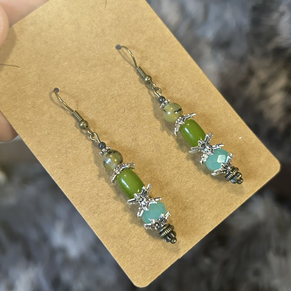 Handmade Handcrafted elegant genuine stone dragon vein agate earrings Size ONE SIZE - 1 Thumbnail