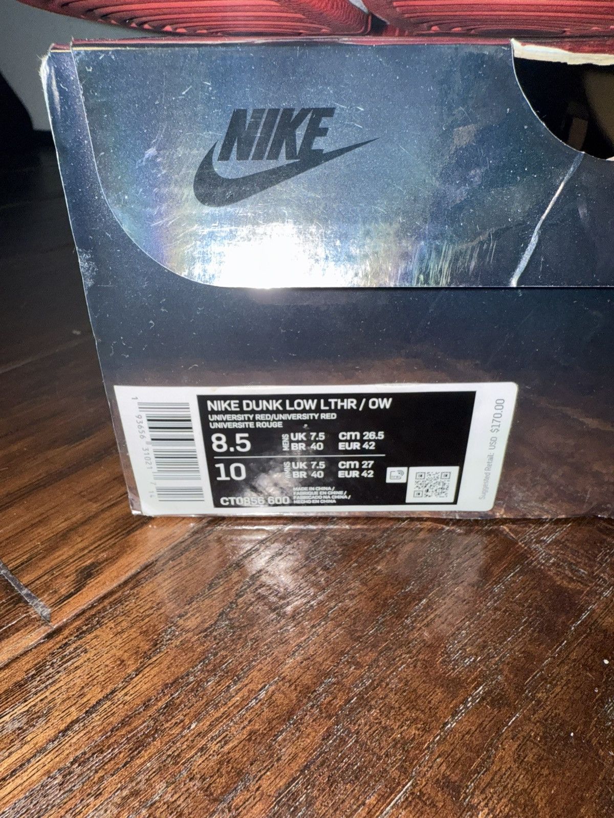 Nike × Off-White Off White Nike Dunk “University Red” Size US 8.5 / EU 41-42 - 6 Thumbnail