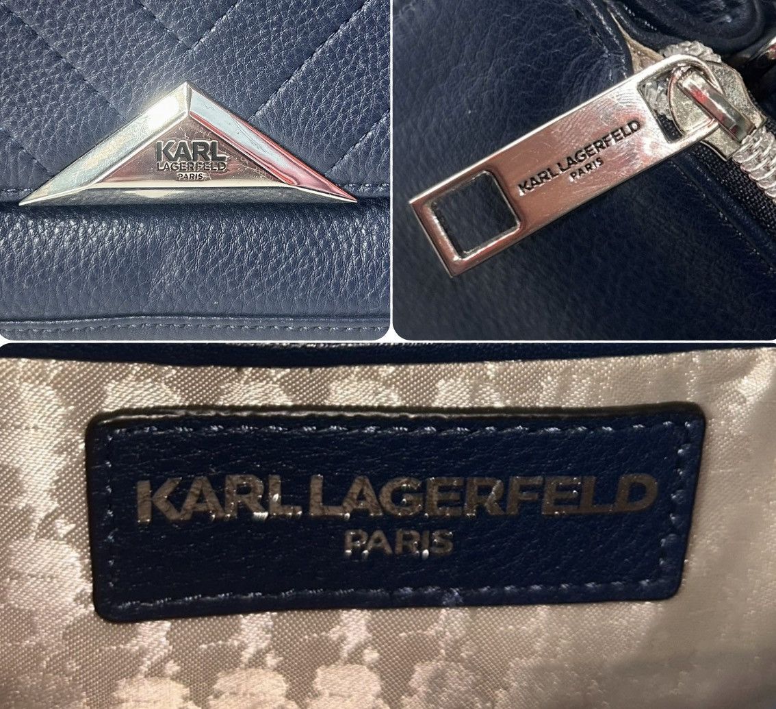 Karl Lagerfeld Karl Lagerfeld Paris GG Blue Quilted Chevron Shoulder Bag Size ONE SIZE - 3 Thumbnail