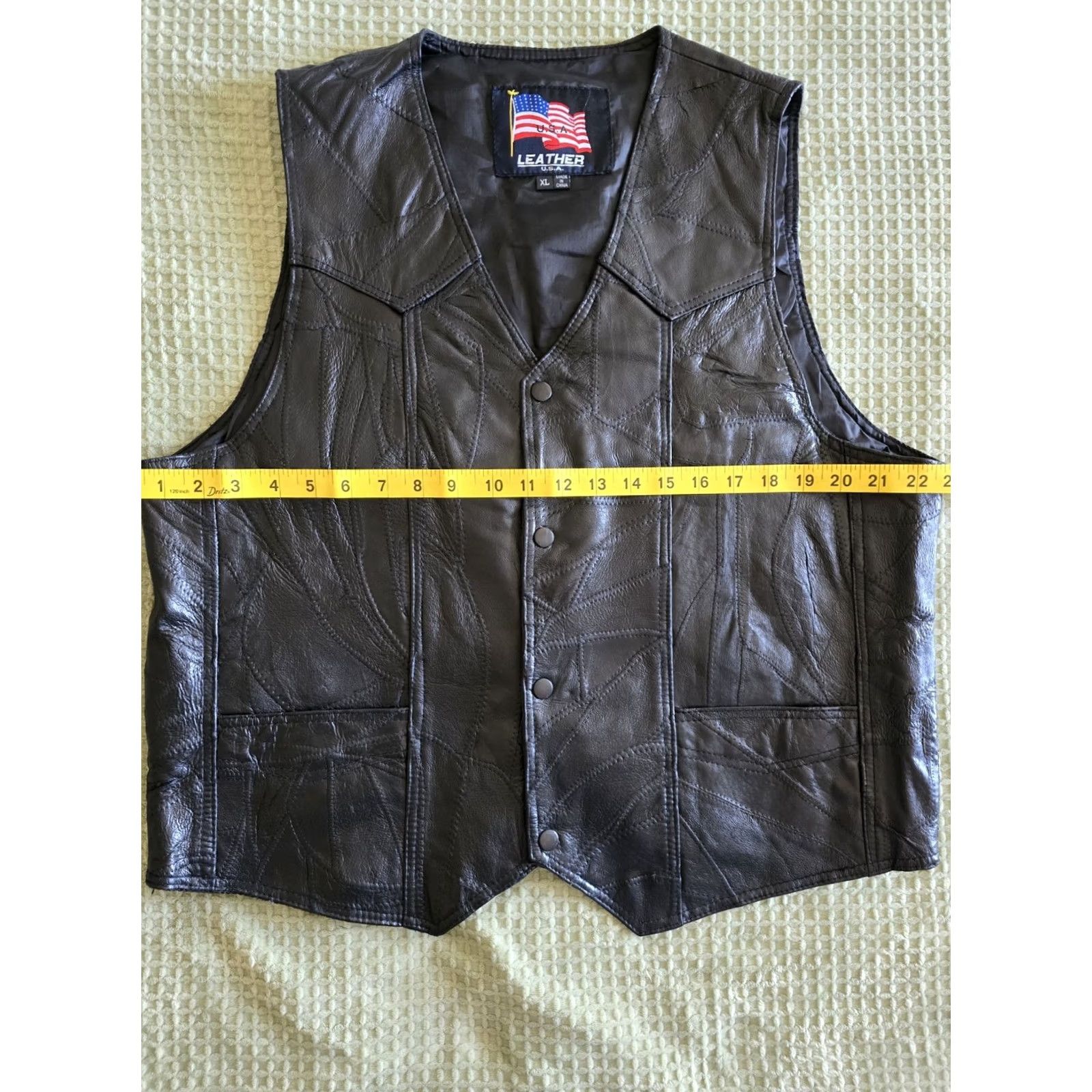 Vintage VINTAGE 80s Leather Biker Vest USA Leather Bald Eagle Button Up Pockets XL Mens Black Leather Vest Size US XL / EU 56 / 4 - 7 Thumbnail