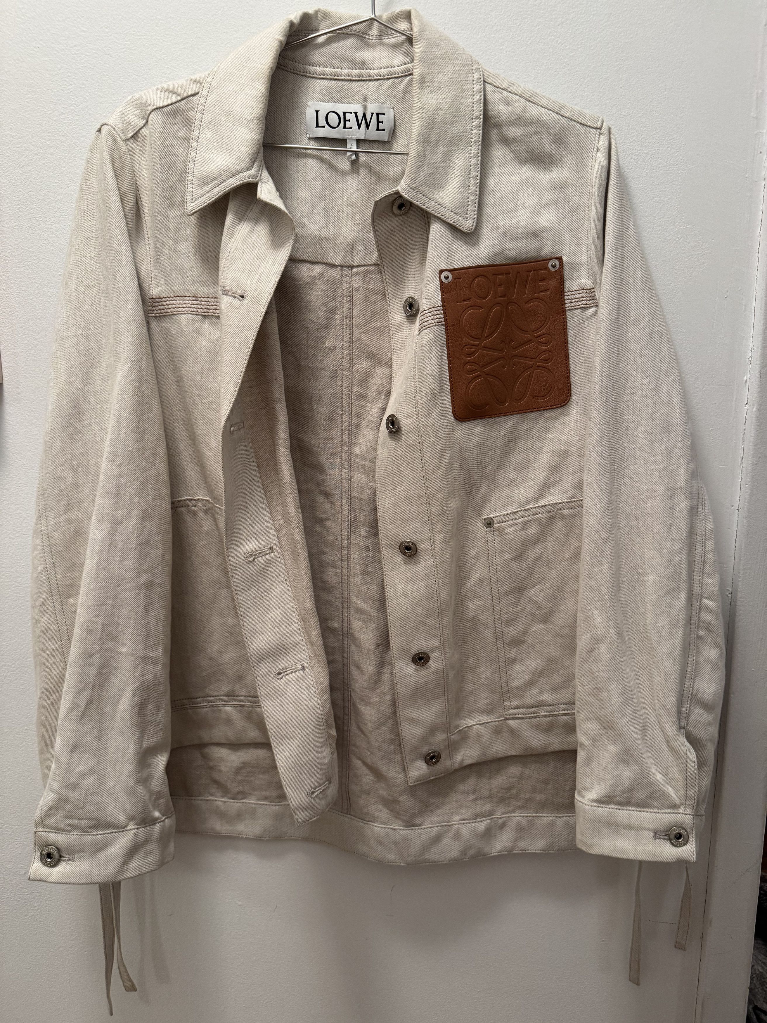 Loewe Asymmetric leather-trim cotton+linen workwear anagram jacket Size XS / US 0-2 / IT 36-38 - 2 Thumbnail