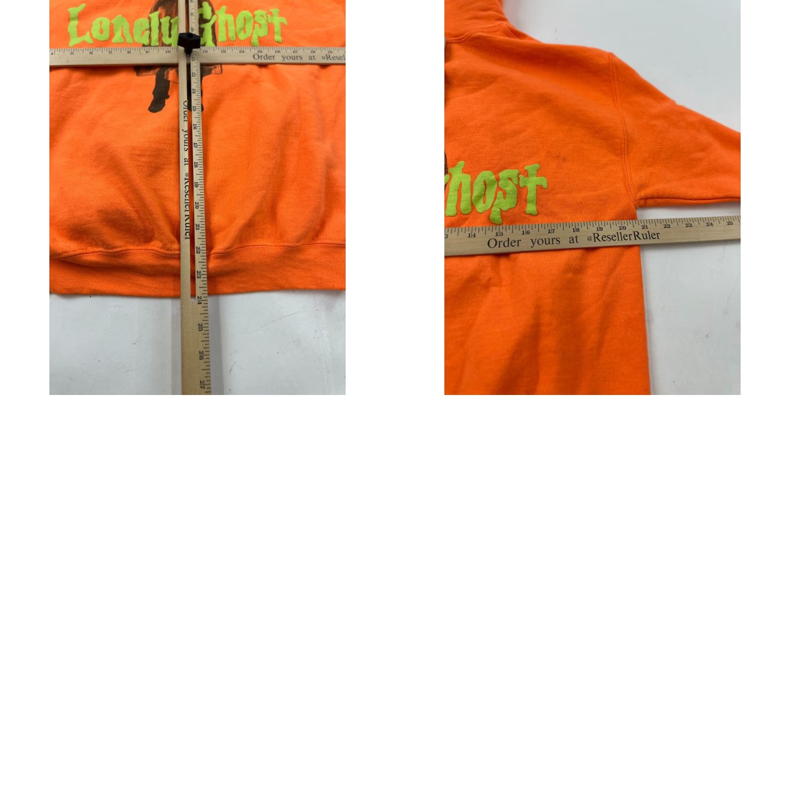 Vintage Lonely Ghost Hoodie Sweatshirt Kangaroo Pocket Graphic Print Orange Medium Mens Size US M / EU 48-50 / 2 - 8 Thumbnail