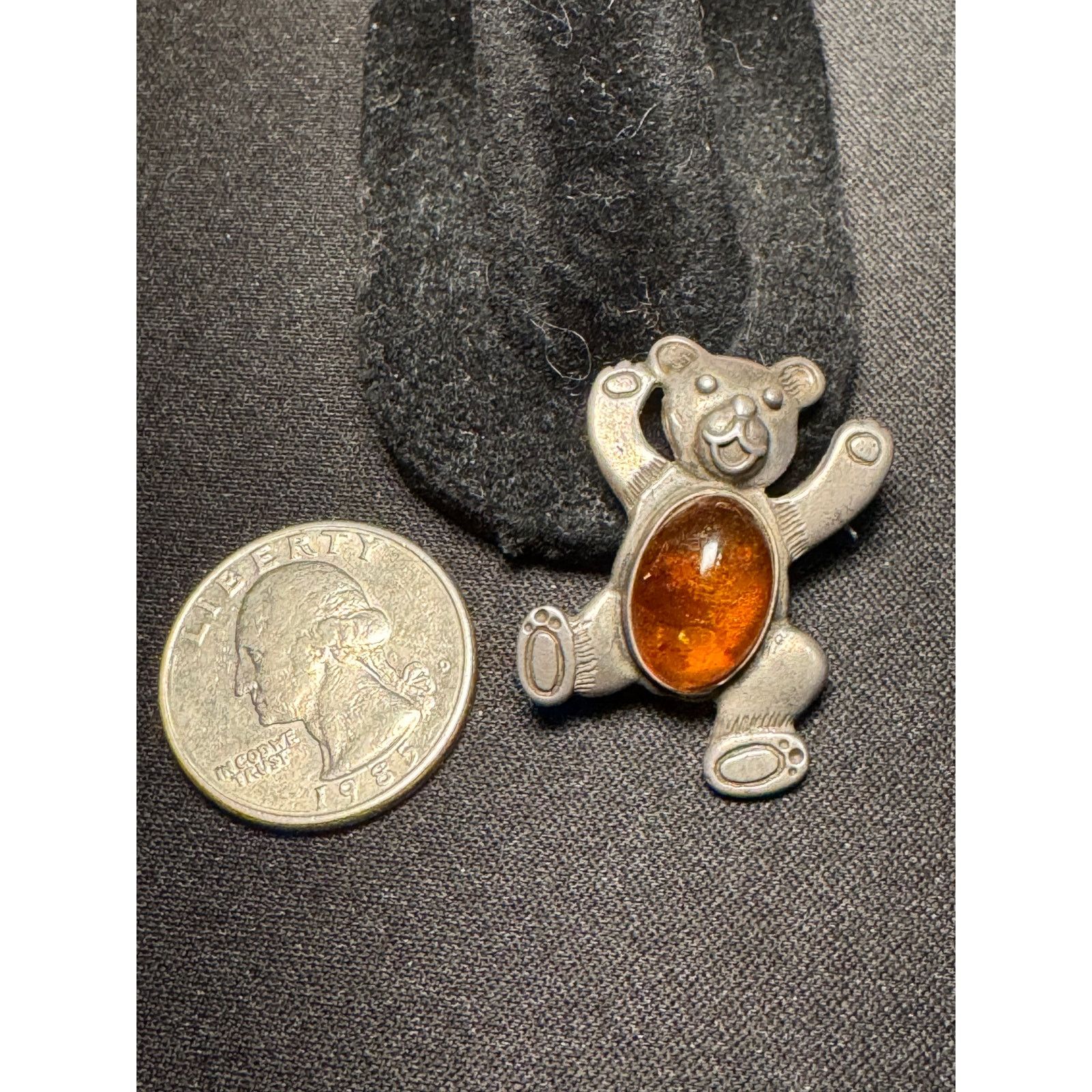 Other Vintage 925 Tested Silver Amber Teddy Bear Brooch 1.5in Size ONE SIZE - 3 Thumbnail