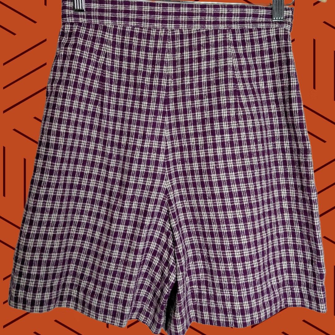 Vintage NWT Sostanza Silk Plaid Skirt Purple Women Size M Mini Knee Length Lightweight Casual Formal Size 32" / US 10 / IT 46 - 1 Thumbnail