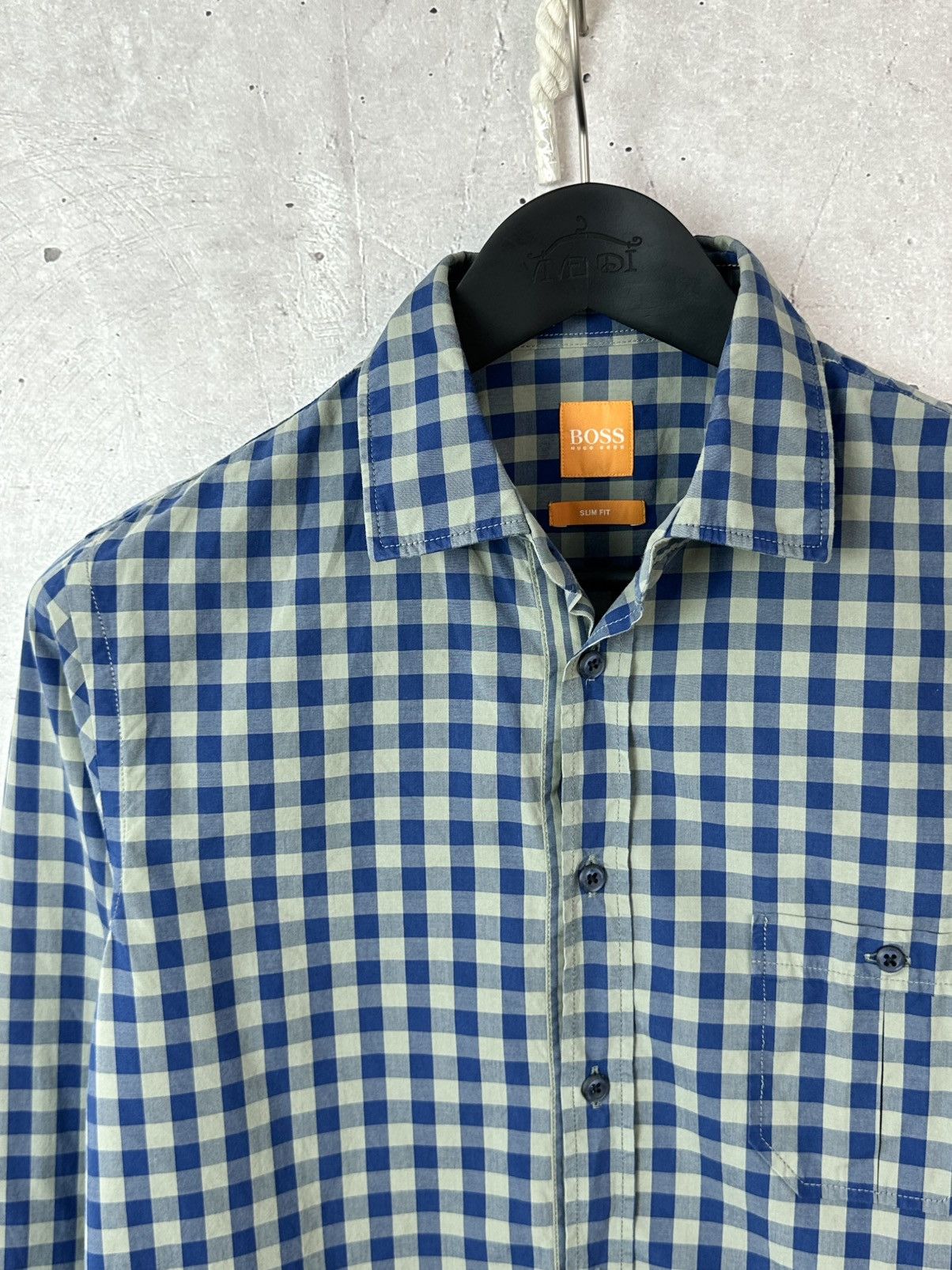 Hugo Boss Boss Orange Slim Fit Grey-Blue Cotton Check Men’s Shirt Size US S / EU 44-46 / 1 - 2 Thumbnail