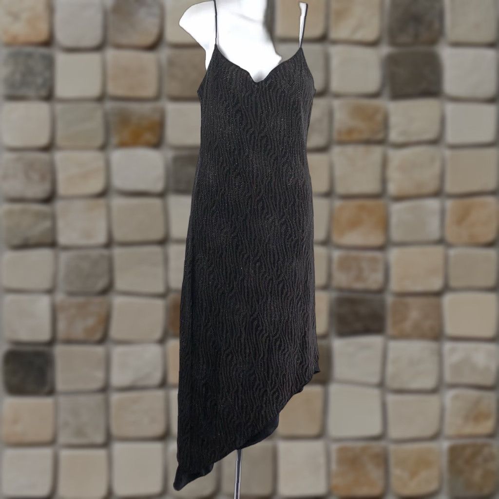 VINTAGE Positive Attitude Midi Slip Dress Gown 8 Black Zebra Strappy Halter Cocktail Y2K Womens