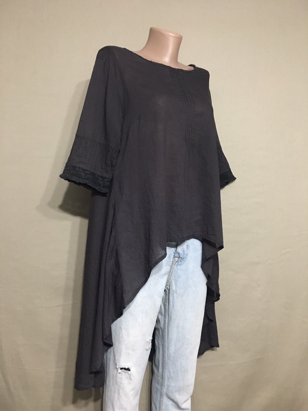 Designer Ewa i Walla Cotton Grey Lace Top Blouse Size S Size S / US 4 / IT 40 - 4 Thumbnail