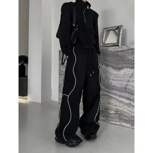 Jean Black Stripe Loose Wide Leg Sweatpants Size US 28 / EU 44 - 2 Thumbnail
