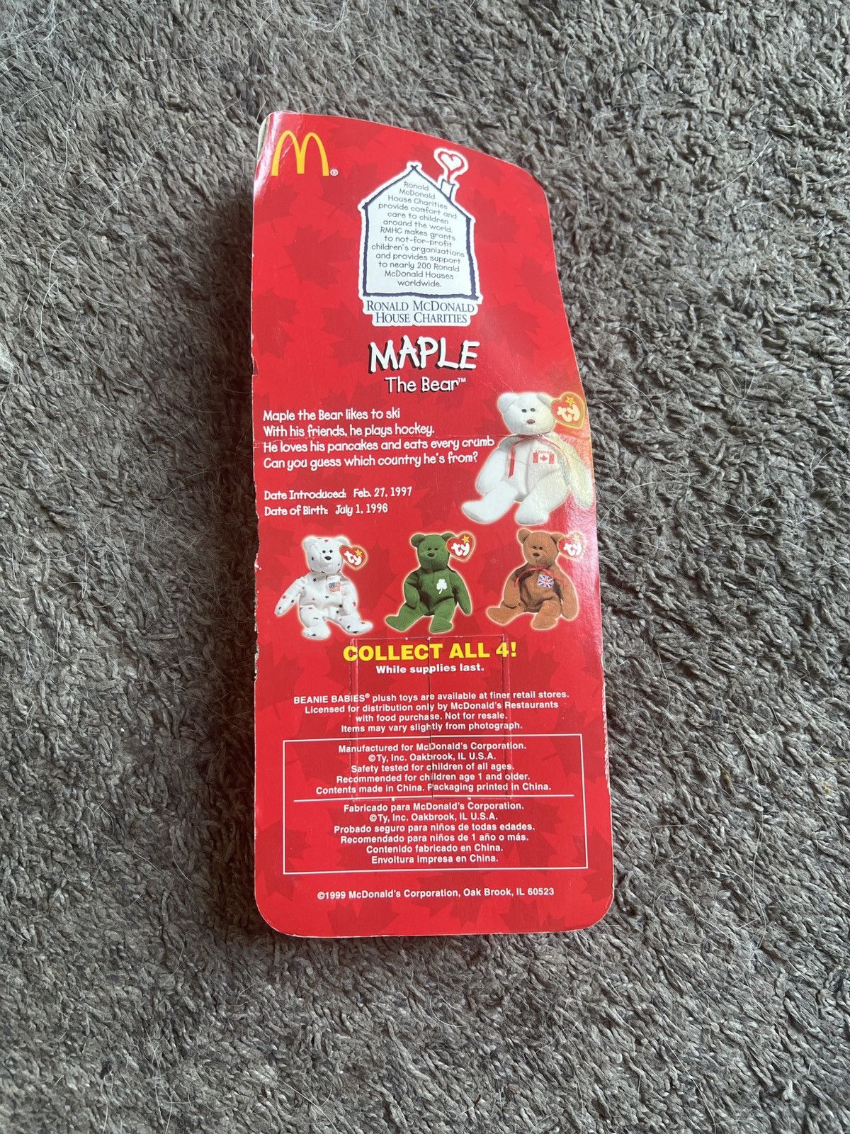 Vintage 1999 McDonald’s Ty Maple The Bear Teenie Beanie Baby Size ONE SIZE - 2 Thumbnail