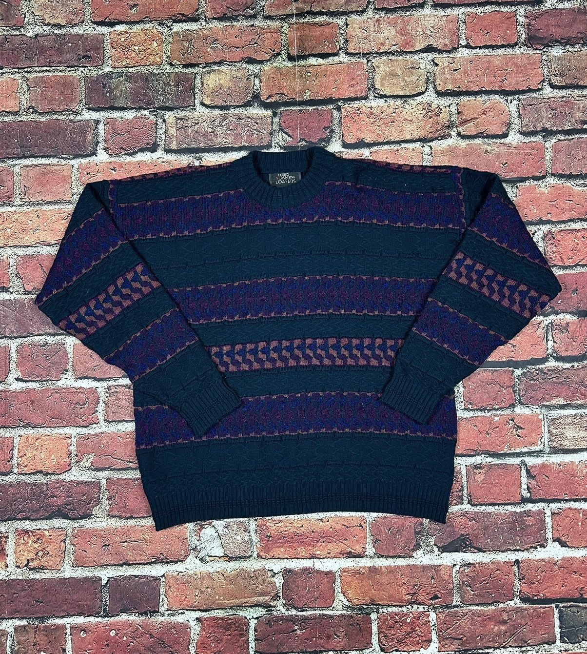 Vintage Reed St James Geometric Knit Sweater Grandpa Purple USA Made store SIZE L