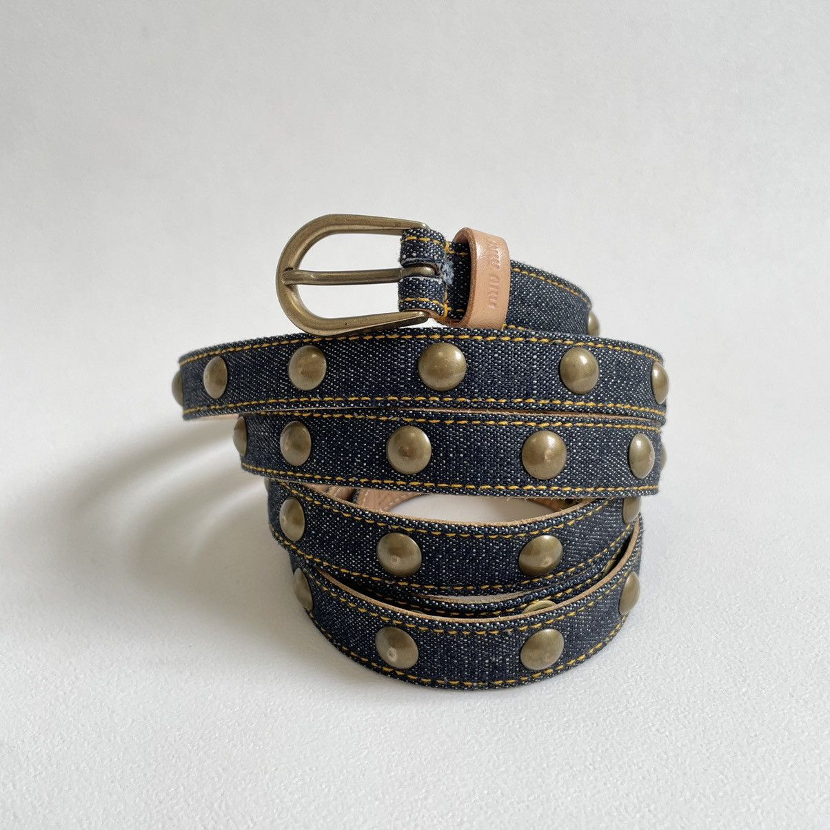 Miu Miu Blue Studded Denim Double Wrap Belt Size 32 - 19 Thumbnail