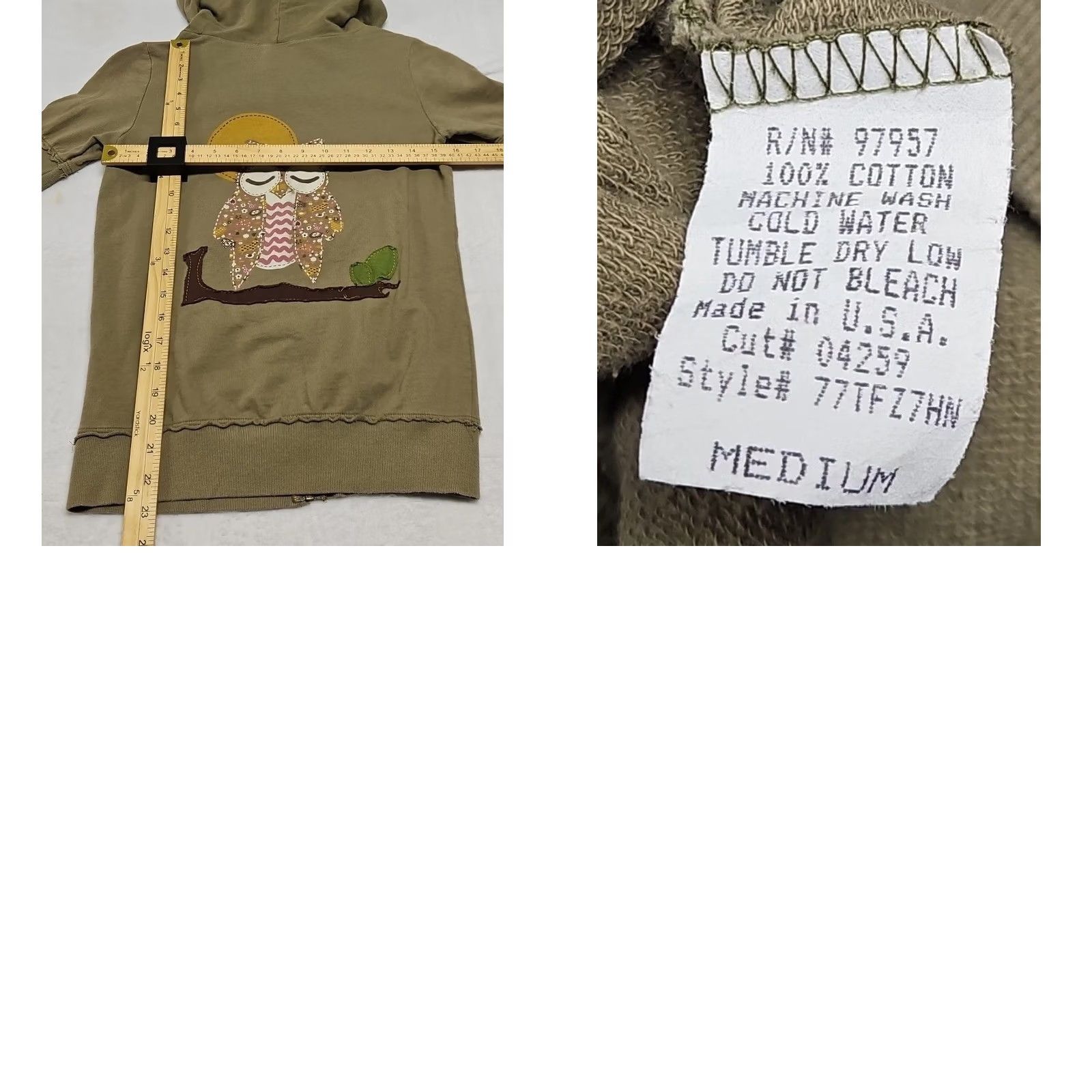 Vintage VINTAGE Scrapbook Owl Zip Hoodie Green M 100% Cotton USA Women Tunic Graphic Print Activewear Size M / US 6-8 / IT 42-44 - 8 Thumbnail