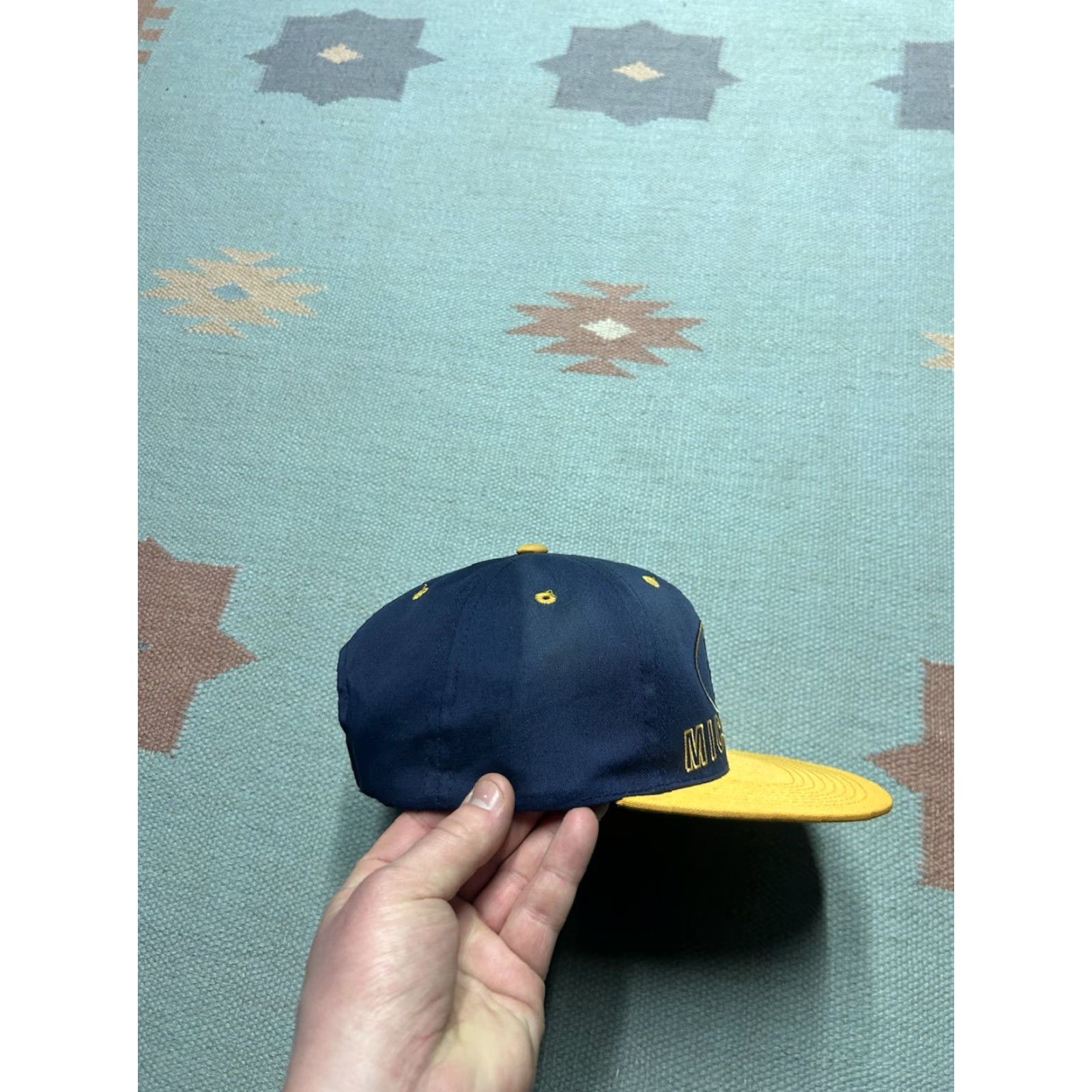 NCAA VINTAGE 90s snapback hat cap University of Michigan Wolverines signatures NCAA Men Adjustable Blue Size ONE SIZE - 6 Thumbnail