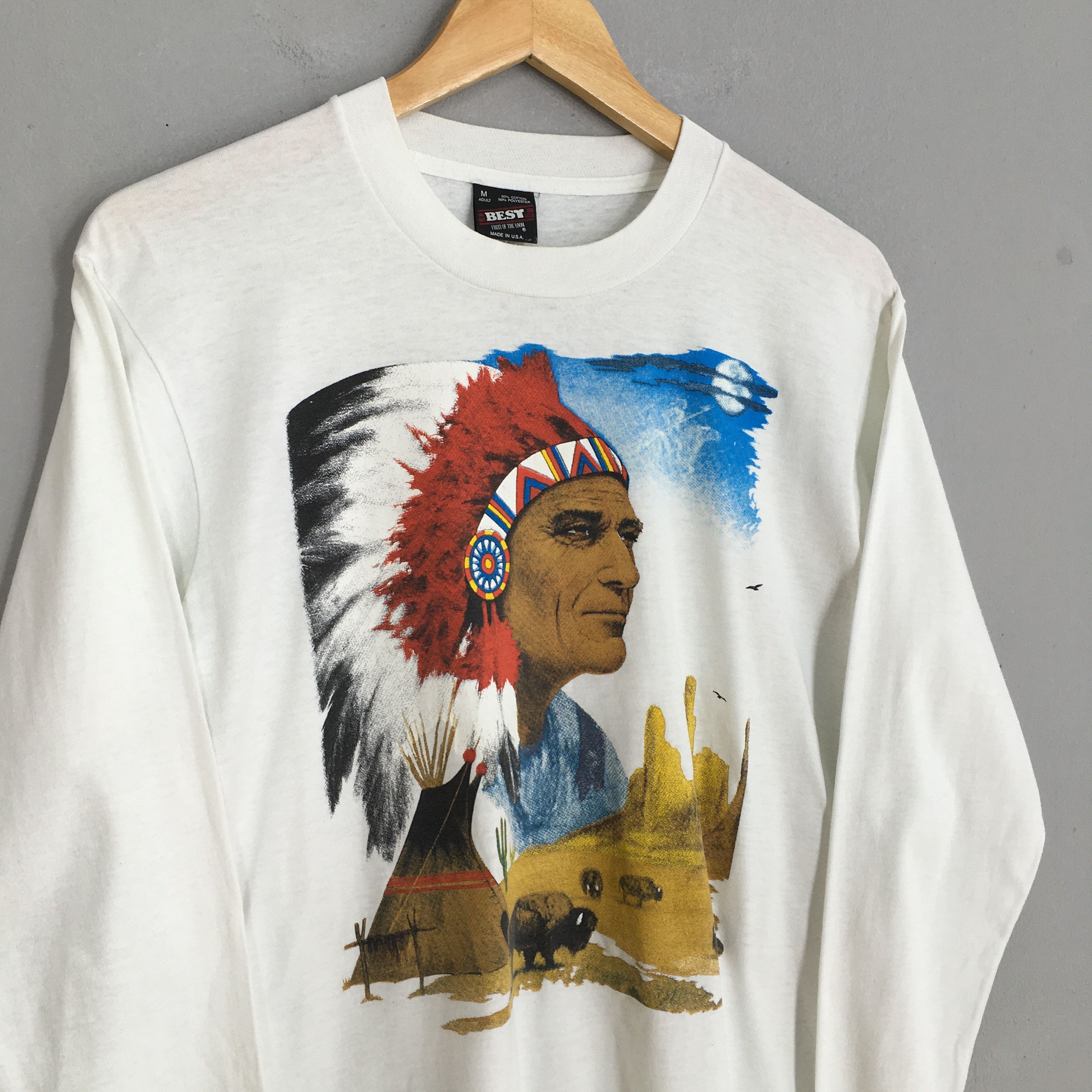 Fruit Of The Loom × Native Vintage 90's American Native Red Indian Tshirt Medium Size US M / EU 48-50 / 2 - 3 Thumbnail