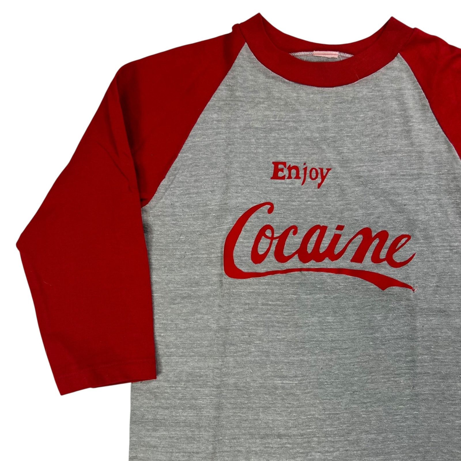 Vintage Vintage 1970s Enjoy Cocaine parody raglan drug tee (S) Size US S / EU 44-46 / 1 - 4 Thumbnail