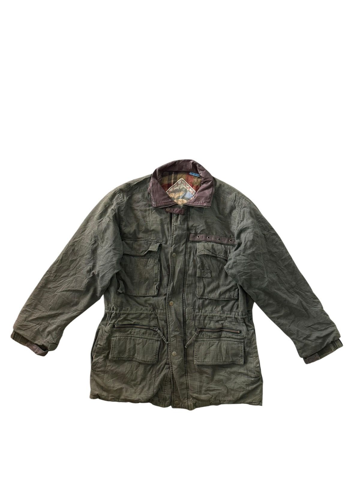 Japanese Brand Vintage Trail Design Hunting Jacket Olive Leather Collar Size US M / EU 48-50 / 2 - 2 Thumbnail