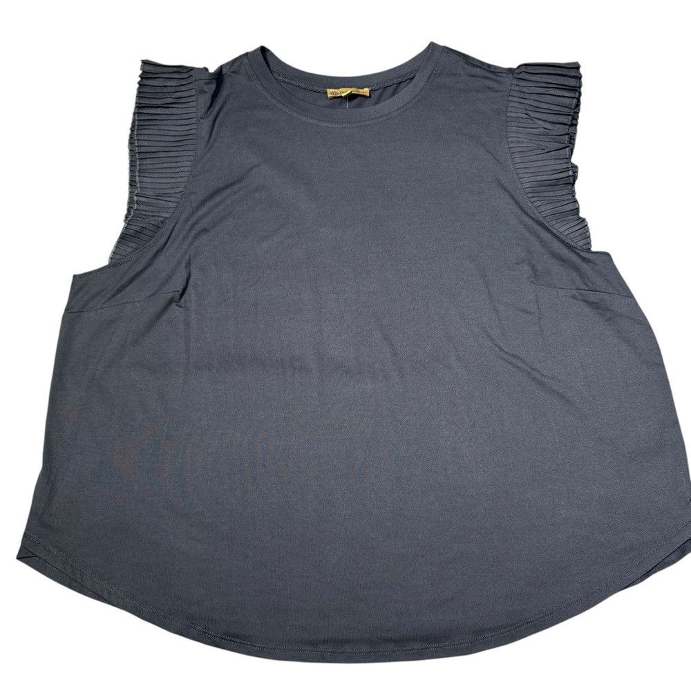 Other NWT New Democracy Pleated Sleeve Mixed Media Orion Blue T-S Size 3XL / US 20-22 - 2 Thumbnail