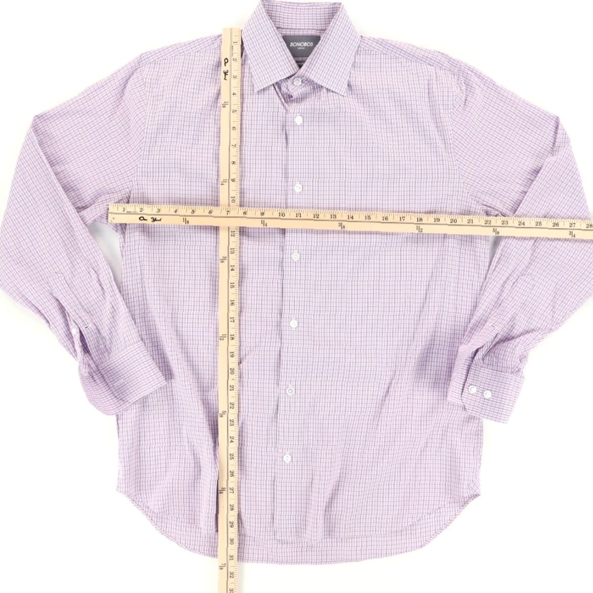 Bonobos Bonobos 16/35 Standard Fit Nylon Stretch Cotton Blend Gingham Long Sleeve Button Up Shirt Purple Men's L Size US L / EU 52-54 / 3 - 3 Thumbnail