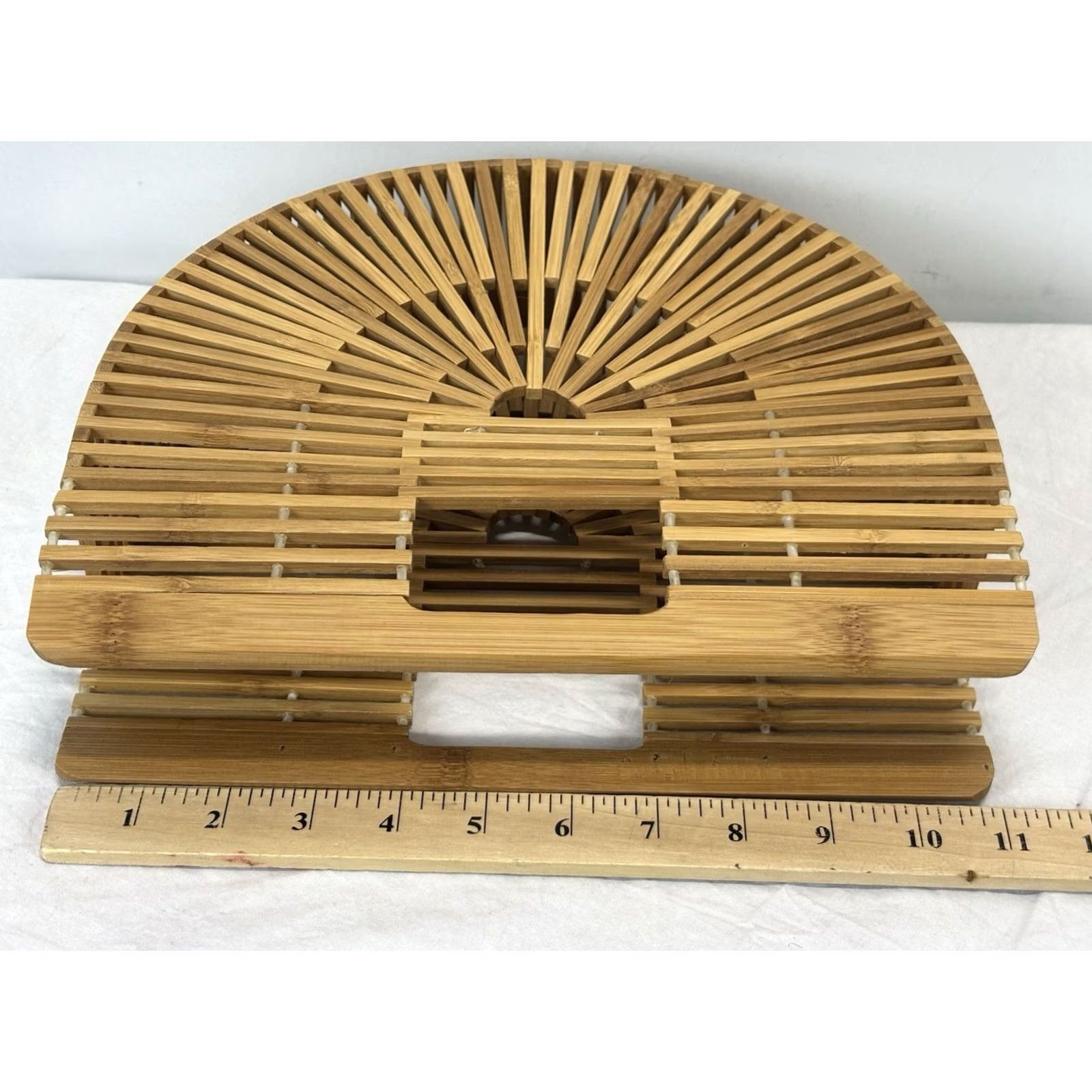 Vintage Bamboo Boho Crescent Half Moon Arc Slatted Beach Clutch Handbag Purse Bag Size ONE SIZE - 5 Thumbnail