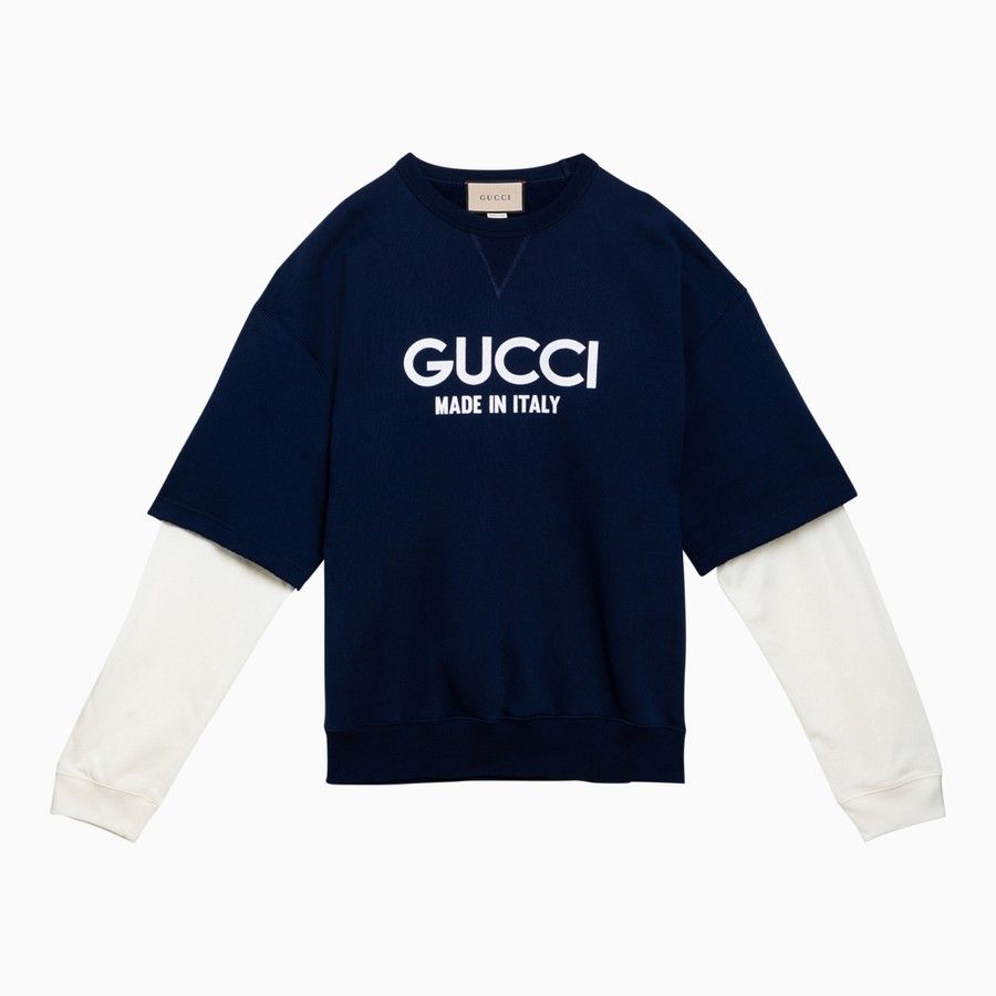 image of Gucci O1D2Blof0424 Logo Sweatshirts In White & Blue in White/Blue, Men's (Size Small)