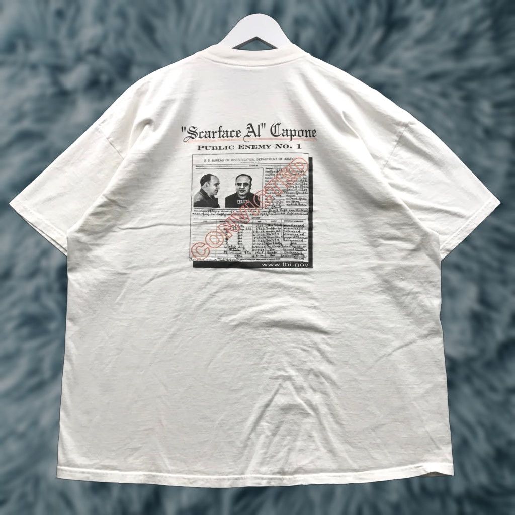 Vintage VINTAGE 90s FBI Most Wanted Scarface AI Capone Mugshot T-Shirt Men XXL Short Sleeve White Graphic Tee RARE Size US XXL / EU 58 / 5 - 1 Thumbnail