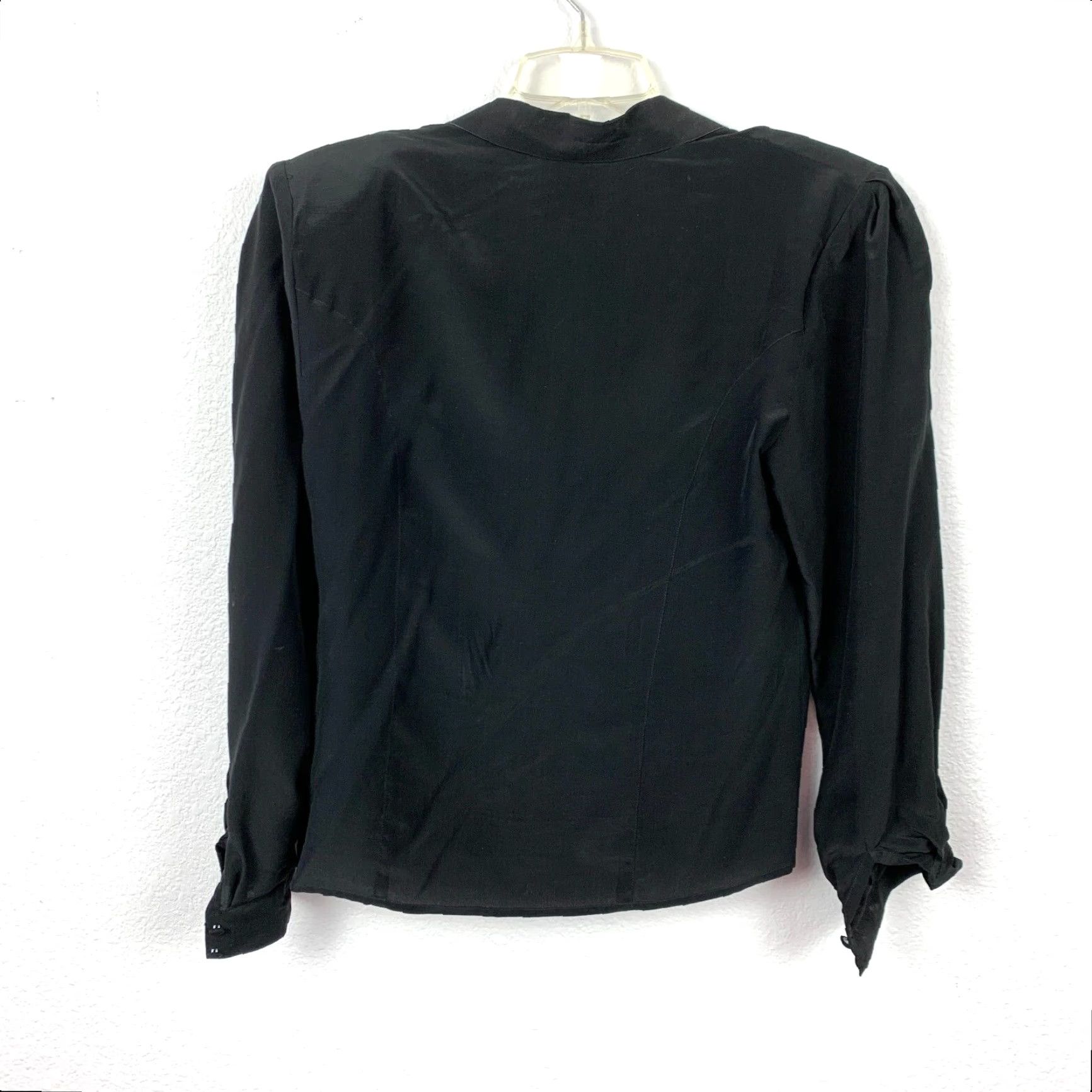 Anne Klein VINTAGE Anne Klein Shirt 10 Black 100% Silk Long Sleeve Dress 1980s Secretary/Geek Mens Womens Size L / US 10 / IT 46 - 5 Thumbnail